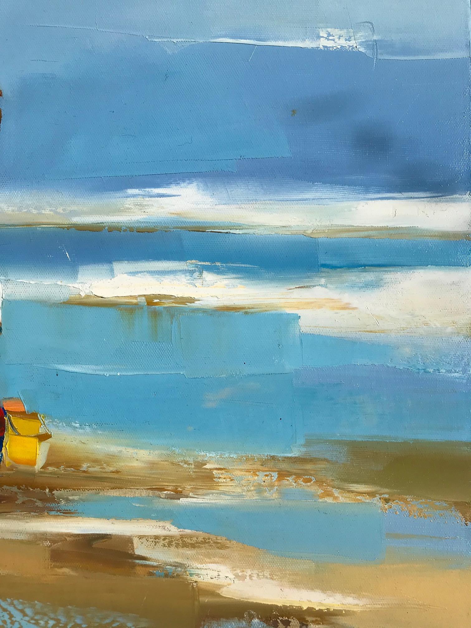 « Tendresse » - Peinture à l'huile contemporaine d'une mère et d'un enfant sur la plage en vente 4