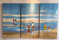 ''Un Matin D'été'' Contemporary Oil Painting of Parents and Kids on a Beach
