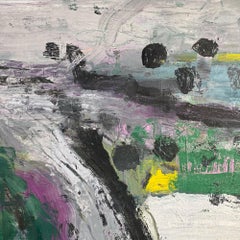 Côte-Nord 15, Quebec, Canada, Green grey highway road painting, oil on canvas