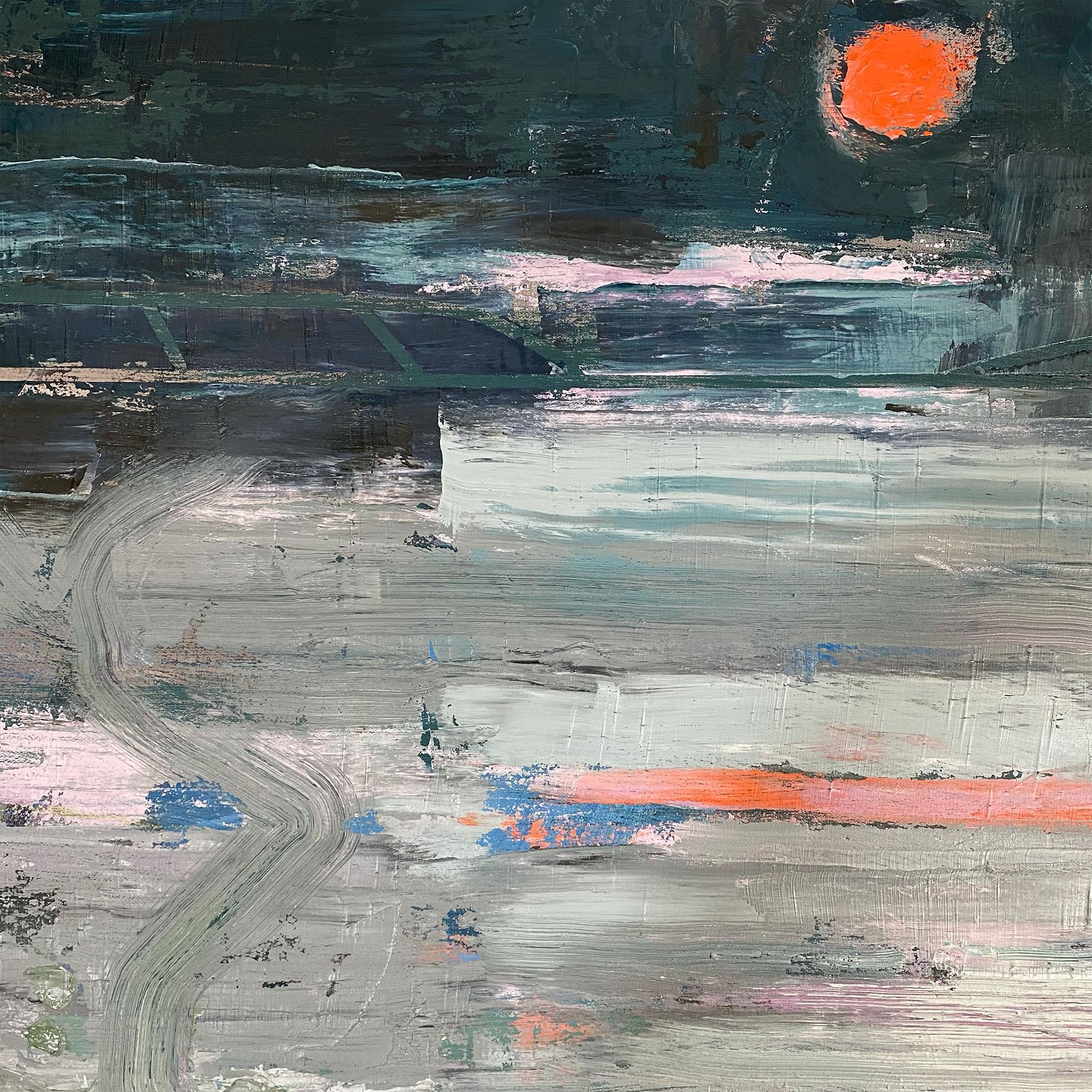 Côte-Nord 15, Quebec, Canada, Green grey highway road painting, oil on canvas - Contemporary Painting by Ewa Stryjnik
