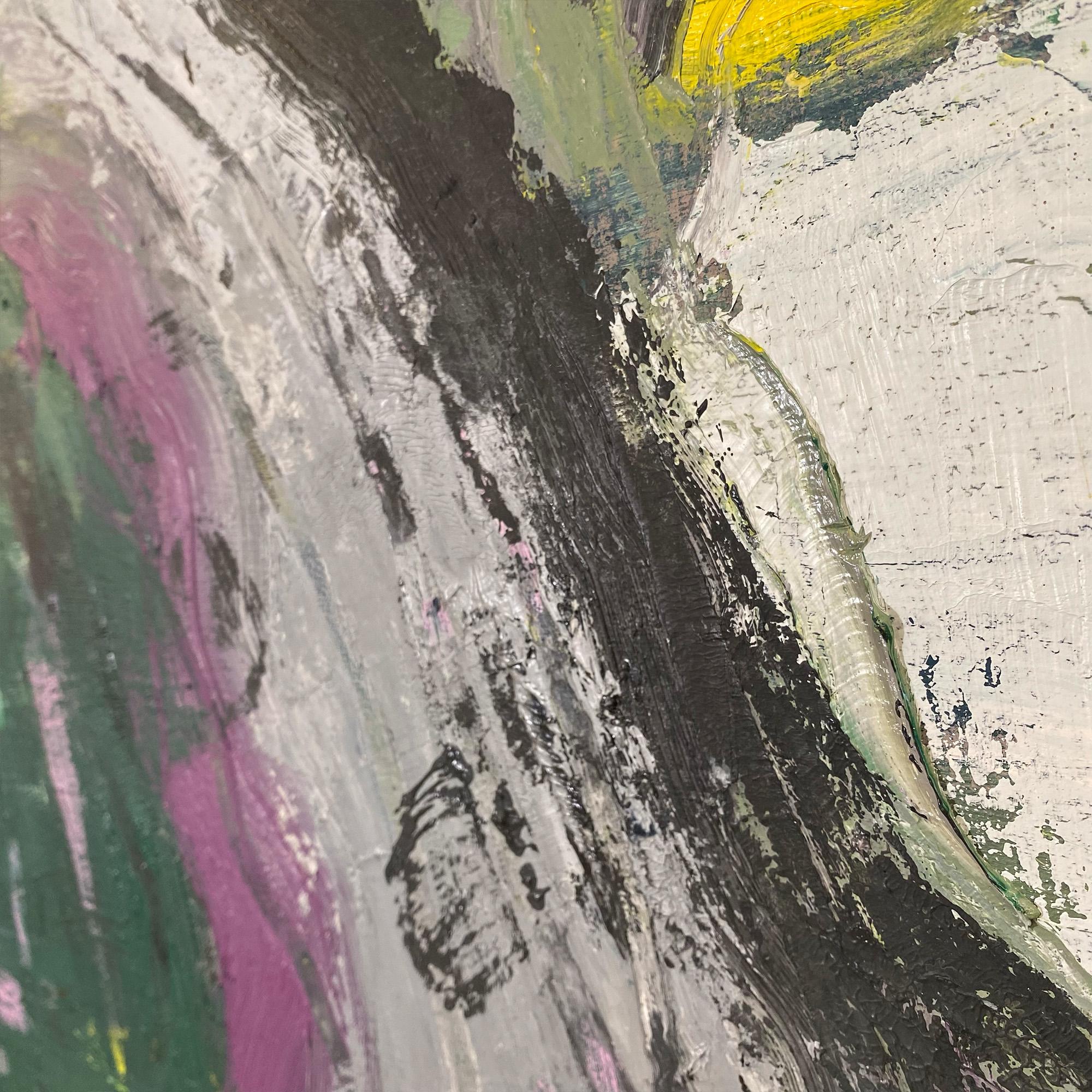 Côte-Nord 15, Quebec, Canada, Green grey highway road painting, oil on canvas For Sale 1