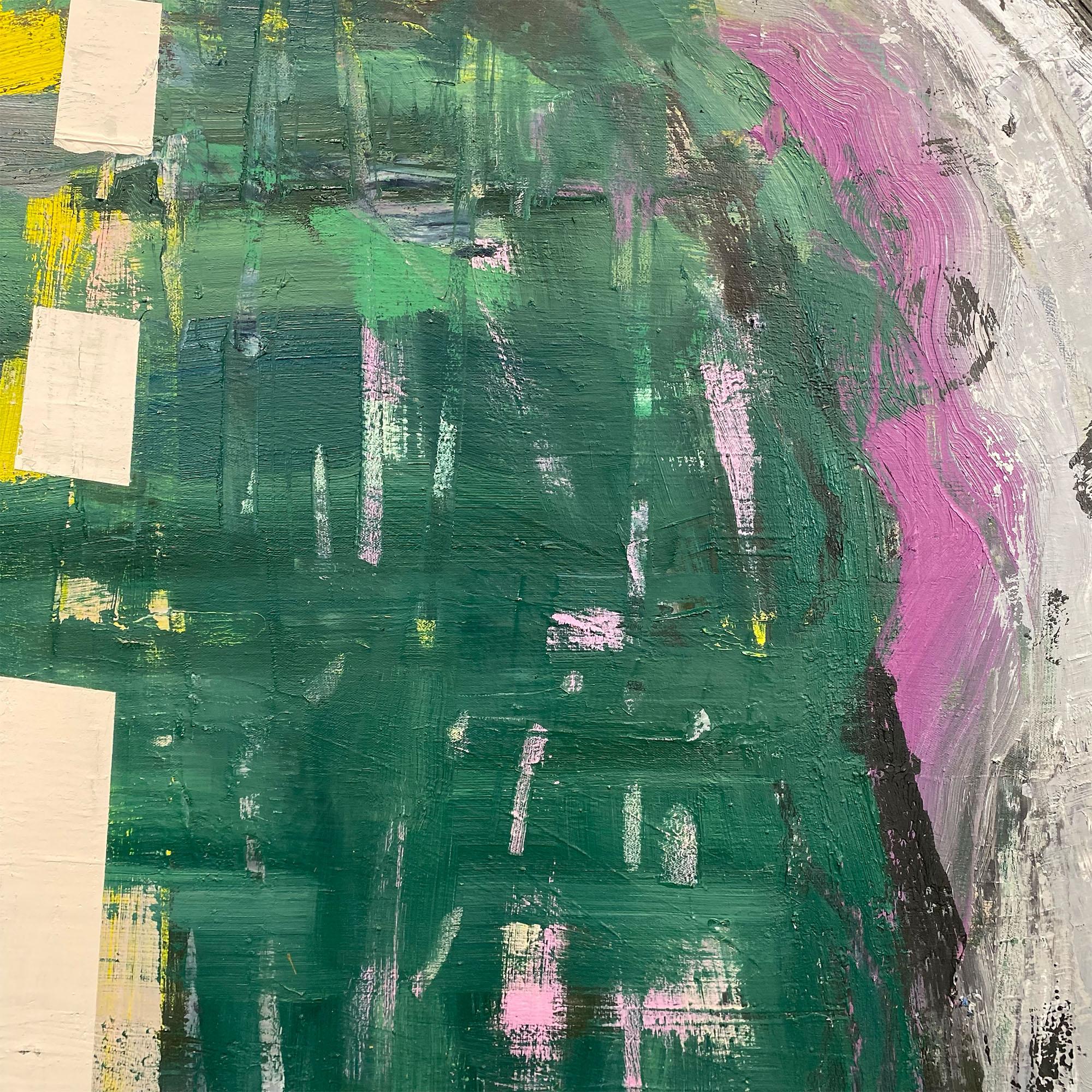 Côte-Nord 15, Quebec, Canada, Green grey highway road painting, oil on canvas For Sale 3