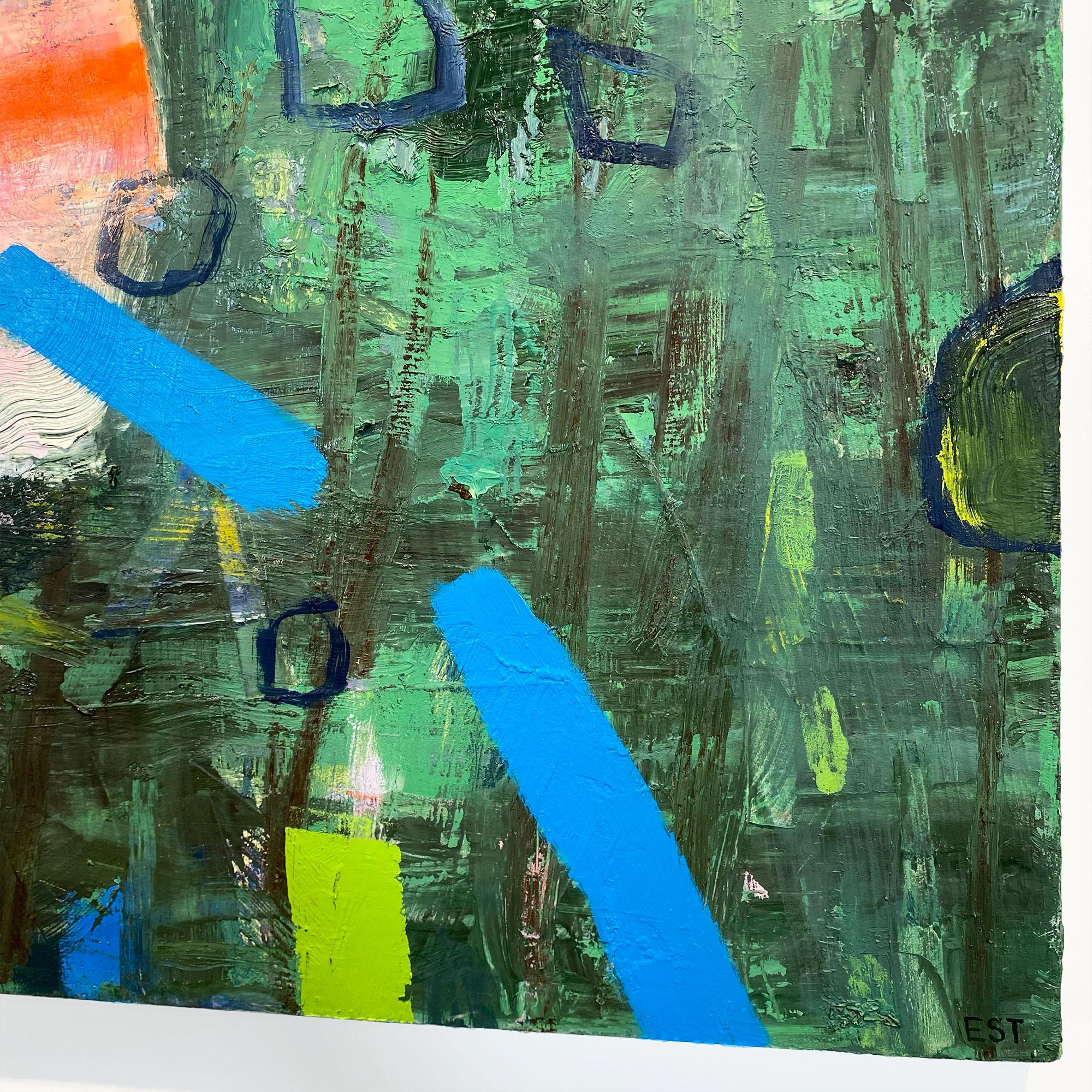 Côte-Nord 37, peinture à l'huile sombre et atmosphérique sur la lune au bord de l'eau - Painting de Ewa Stryjnik
