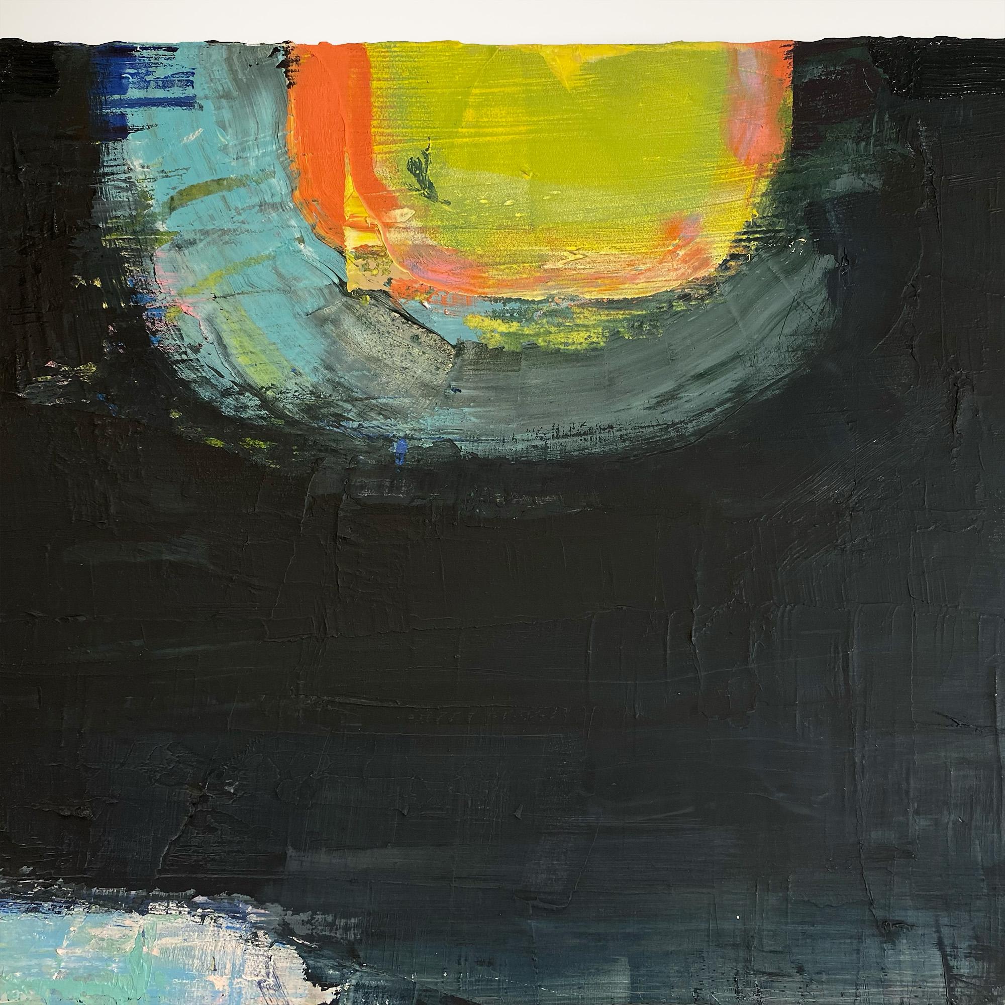Côte-Nord 37, peinture à l'huile sombre et atmosphérique sur la lune au bord de l'eau - Contemporain Painting par Ewa Stryjnik