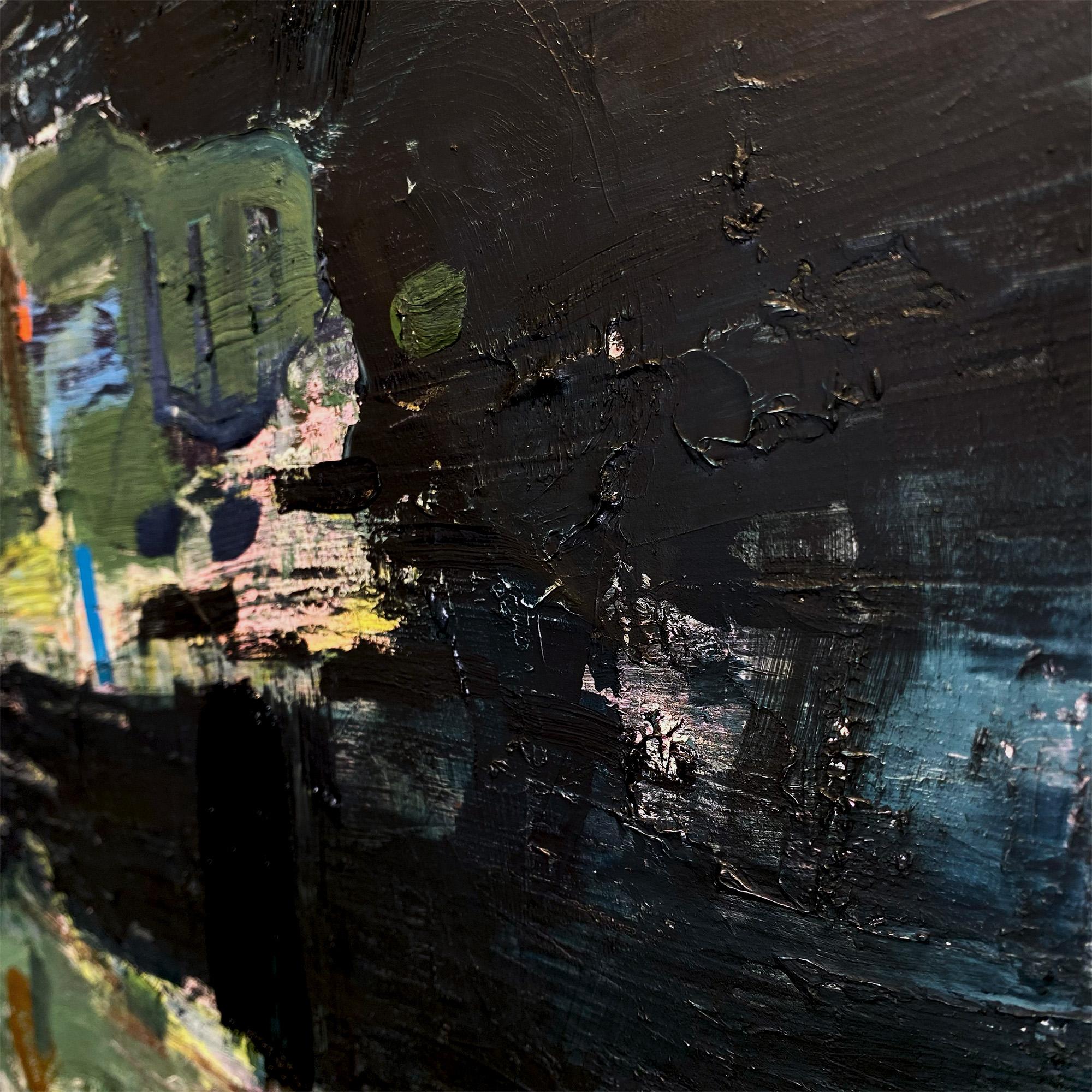 Côte-Nord 37, peinture à l'huile sombre et atmosphérique sur la lune au bord de l'eau en vente 1