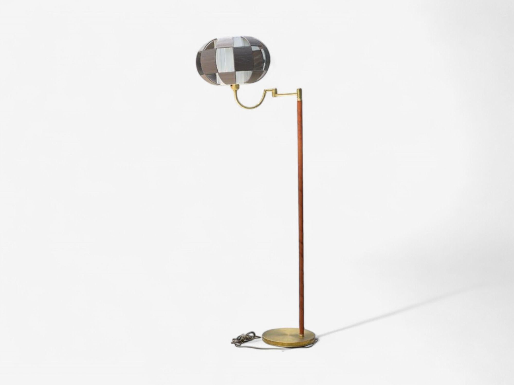Svedese E.W.A., Swedish Modern, Leather, Brass, Floor Lamp, Sweden, 1950s in vendita