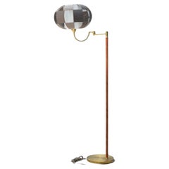 E.W.A., Swedish Modern, Leather, Brass, Floor Lamp, Sweden, 1950s