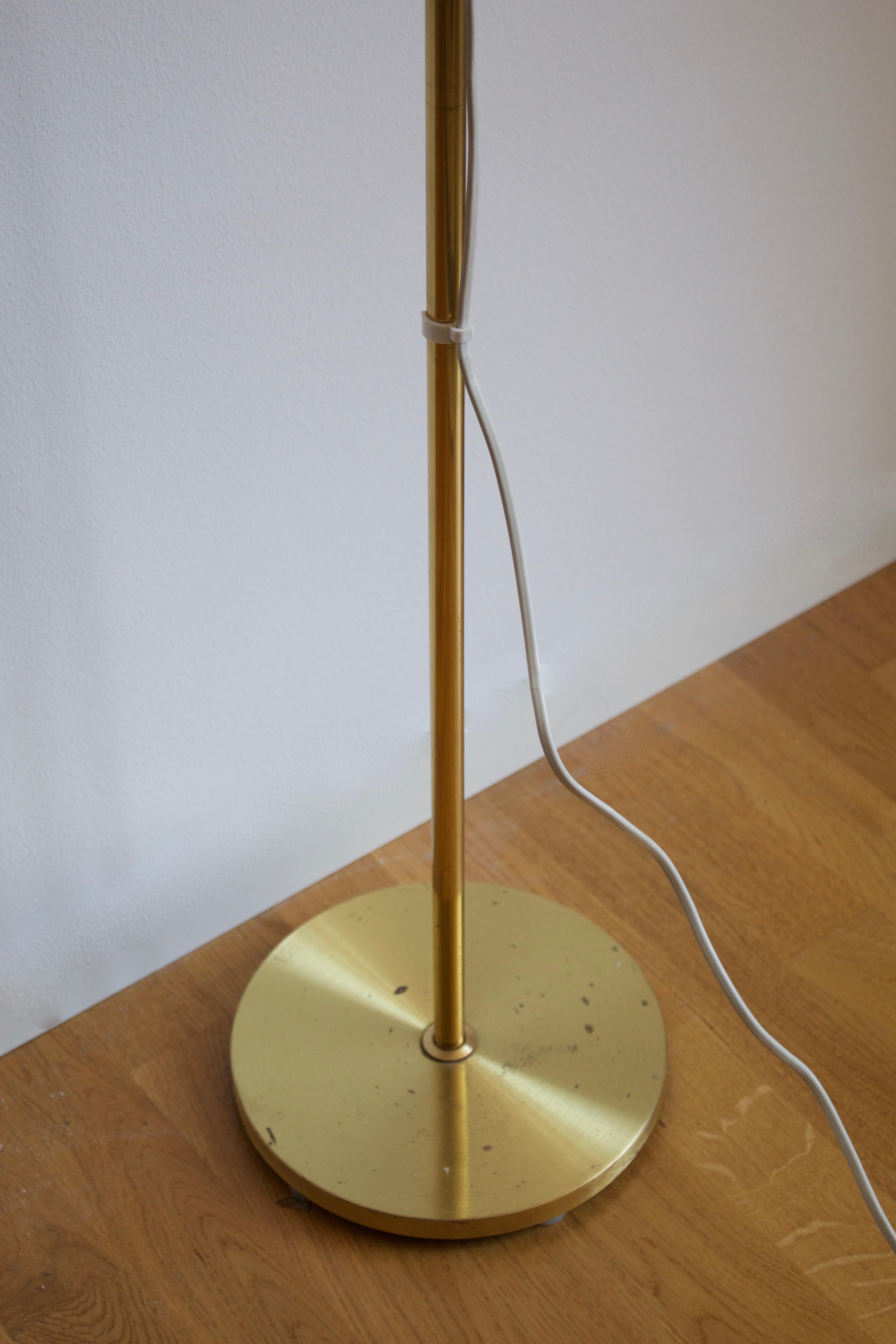 Swedish Ewå Värnamo, Adjustable Floor Lamp, Brass, Fabric, Sweden, 1970s