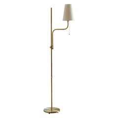 Ewå Värnamo, Adjustable Floor Lamp, Brass, Fabric, Sweden, 1970s