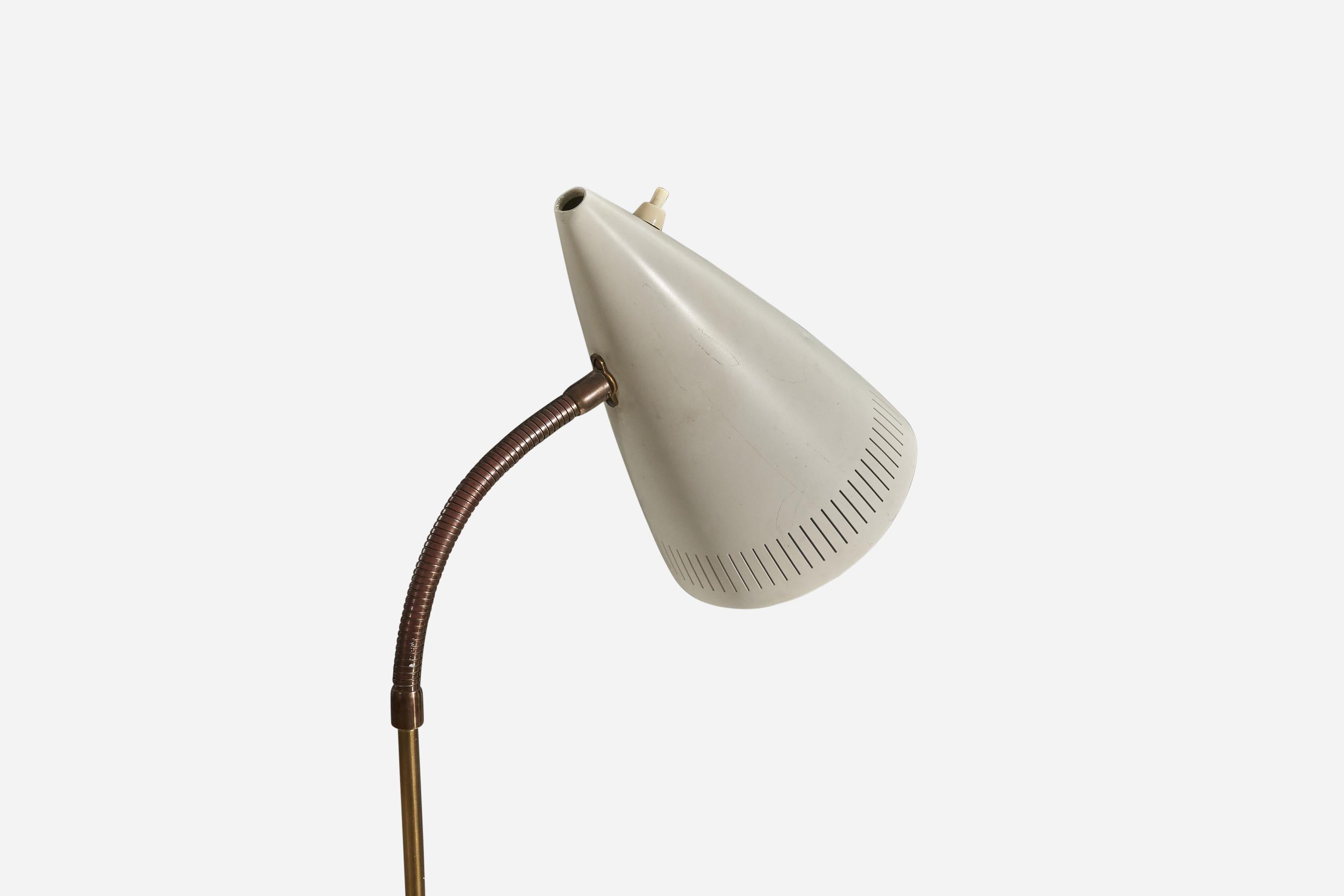 Swedish Ewå Värnamo, Adjustable Floor Lamp, Brass, Lacquered Metal, Sweden, 1950s