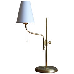 Ewå Värnamo, Adjustable Table Lamp, Brass, Fabric, Sweden, 1960s