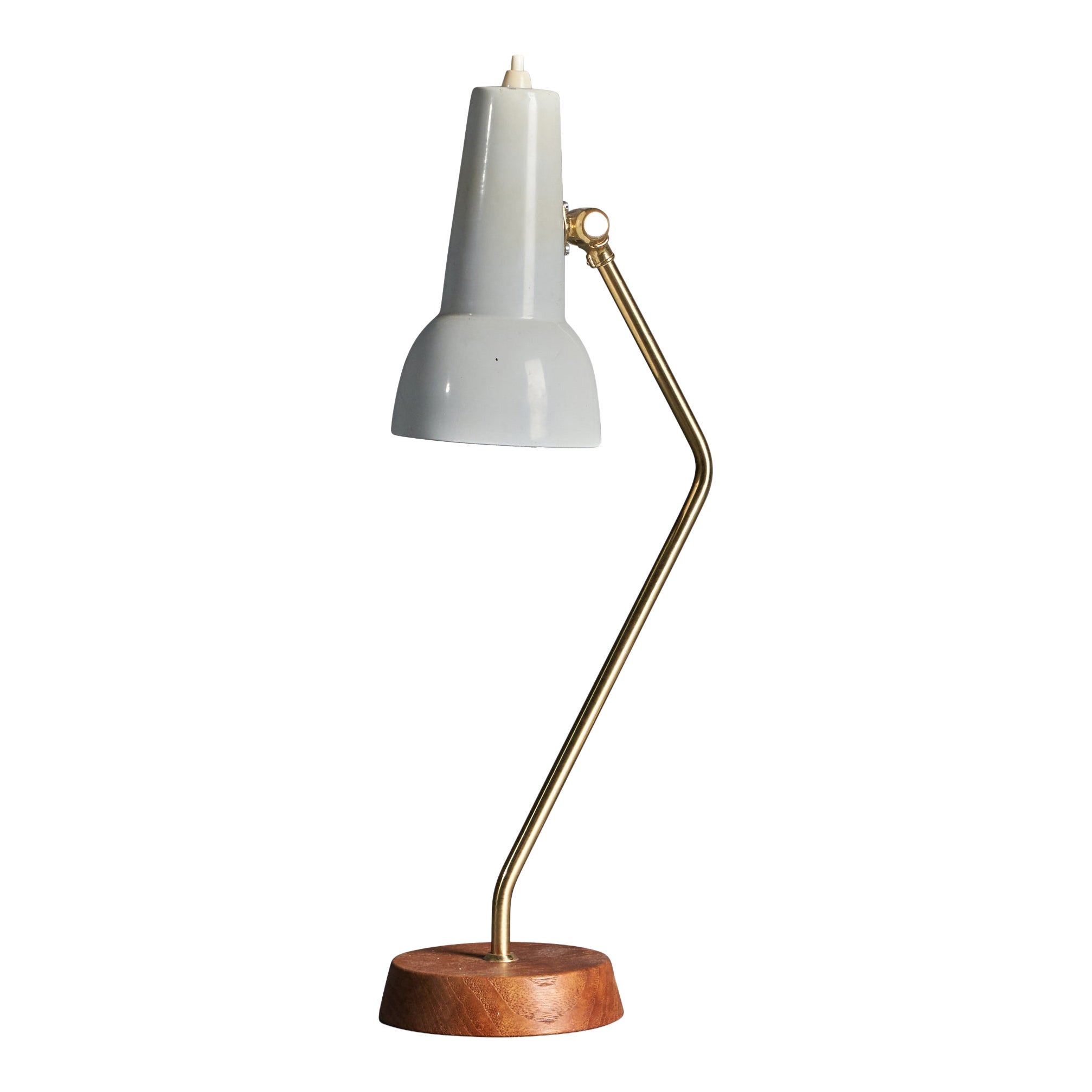 Ewå Värnamo, Desk Light / Table Lamp, Teak, Brass, Lacquered Steel, Sweden 1960s For Sale