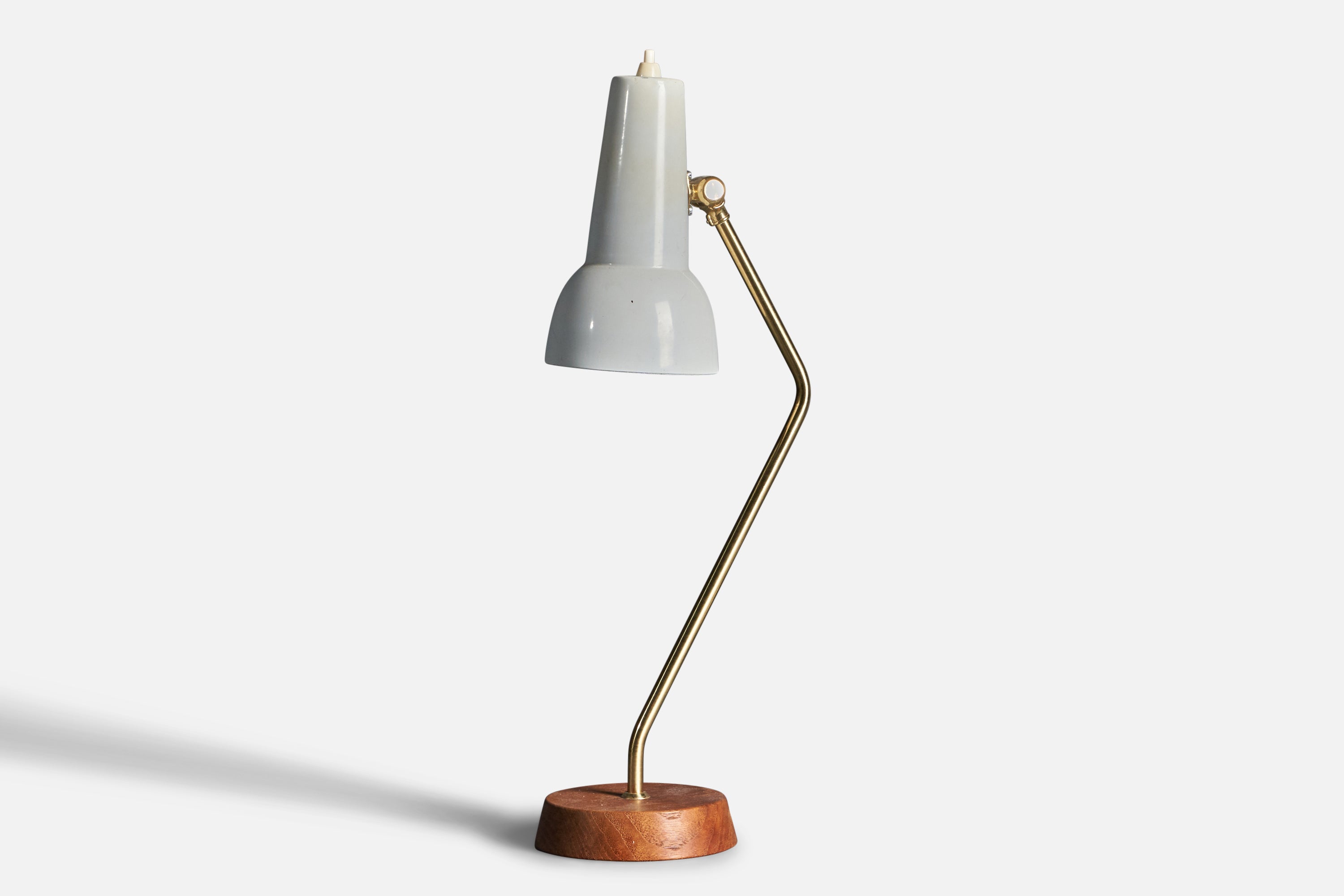 Ewå Värnamo, Desk Light / Table Lamp, Teak, Brass, Lacquered Steel, Sweden 1960s For Sale