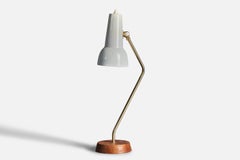 Vintage Ewå Värnamo, Desk Light / Table Lamp, Teak, Brass, Lacquered Steel, Sweden 1960s