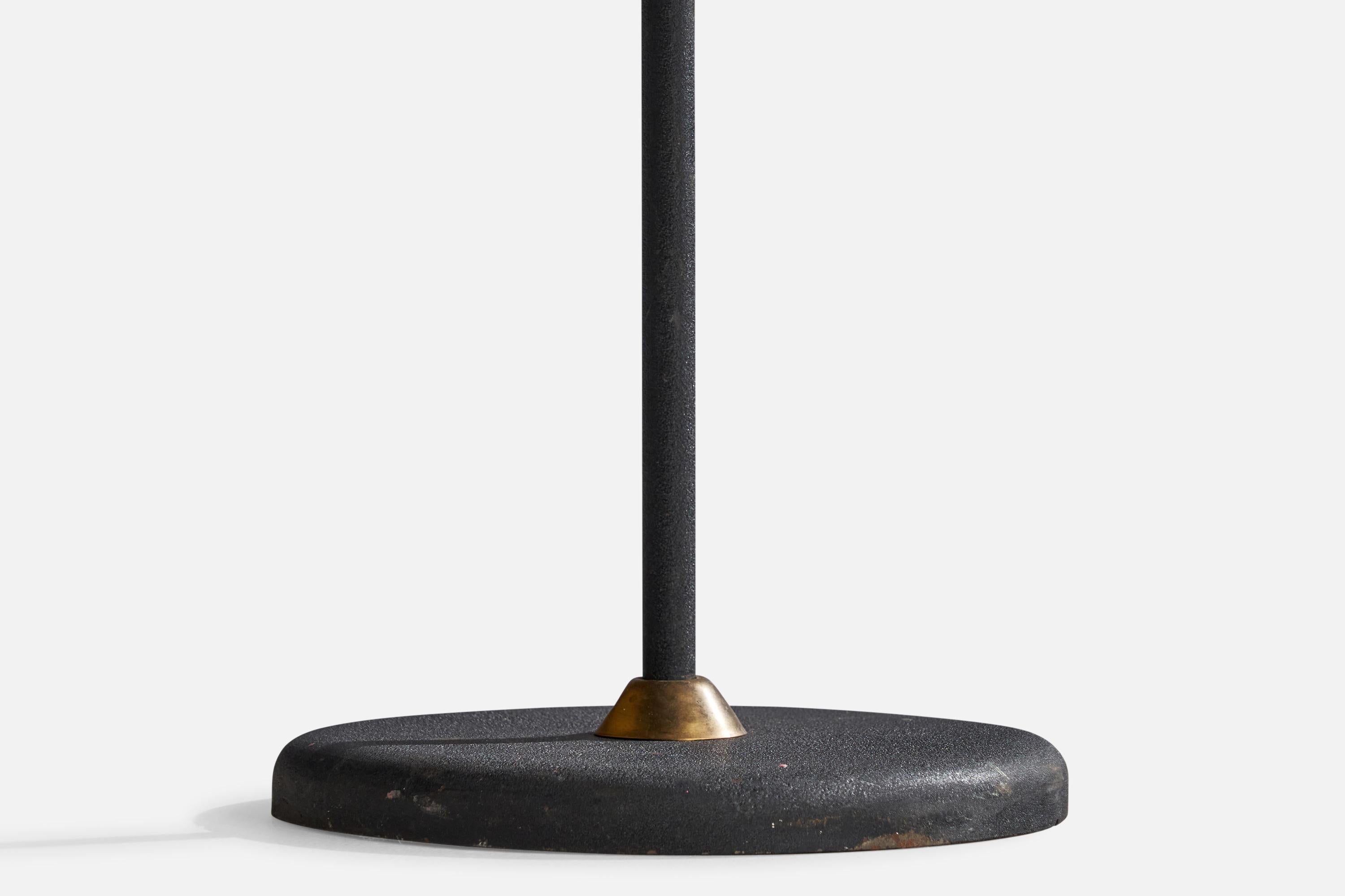 EWÅ Värnamo, Floor Lamp, Brass, Metal, Rattan, Sweden, 1950s In Good Condition For Sale In High Point, NC