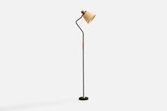 EWÅ Värnamo, Floor Lamp, Metal, Brass, Plastic, Rattan, Sweden, 1950s