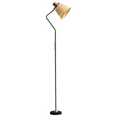 EWÅ Värnamo, Floor Lamp, Metal, Brass, Plastic, Rattan, Sweden, 1950s