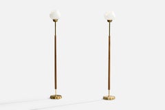 EWÅ Värnamo, Floor Lamps, Brass, Teak, Glass, Sweden, 1960s