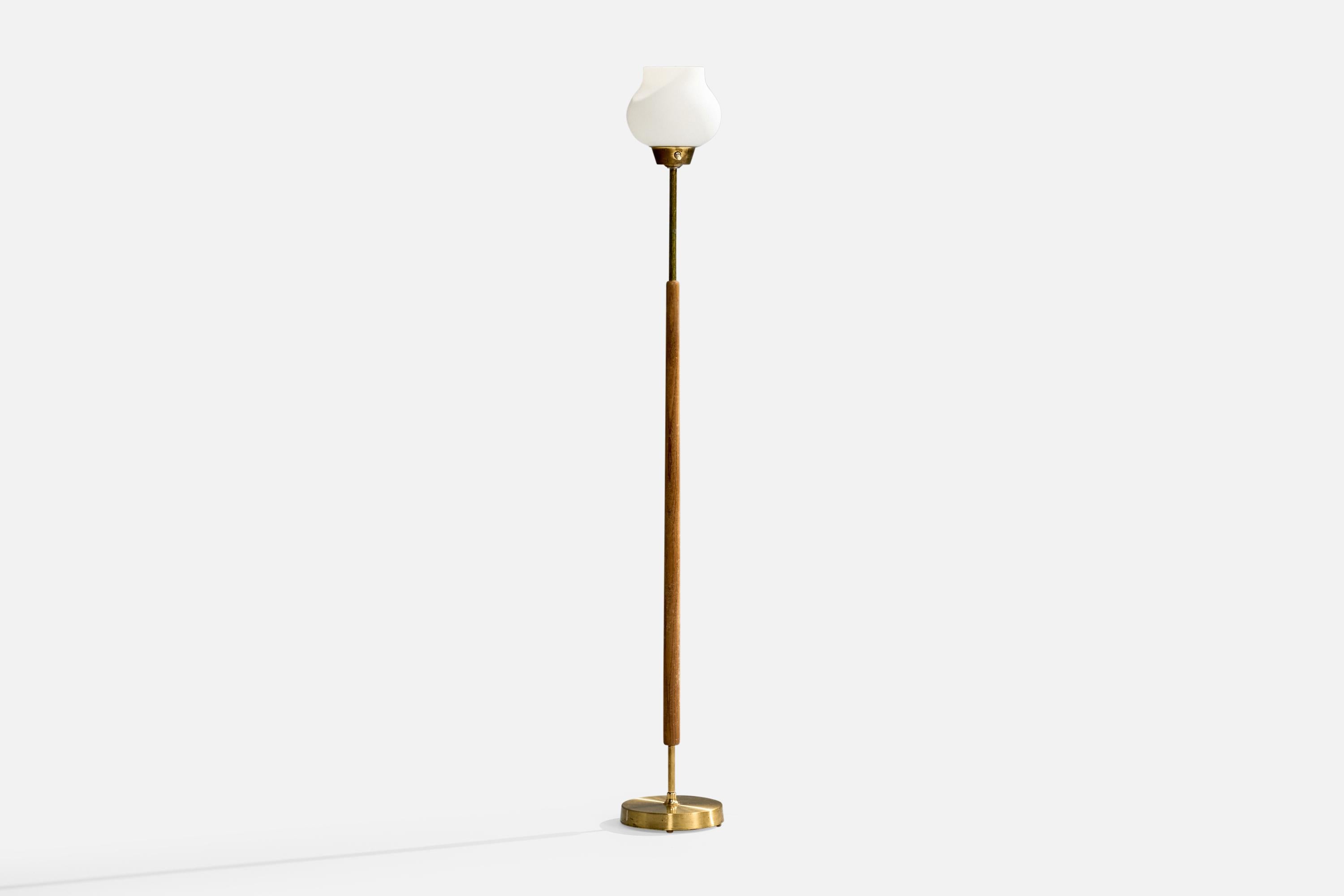 Mid-20th Century EWÅ Värnamo, Floor Lamps, Brass, Teak, Glass, Sweden, 1960s For Sale