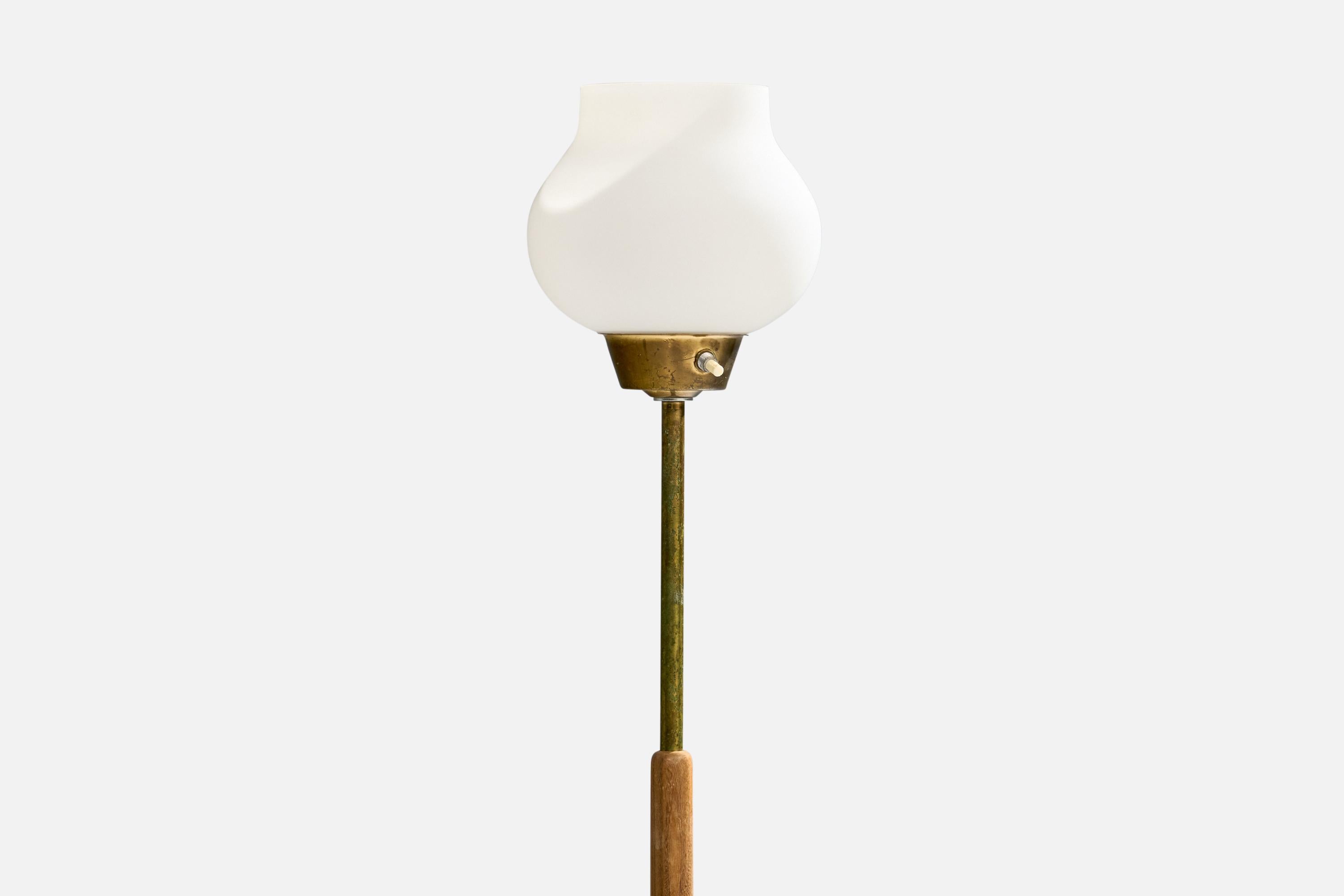 EWÅ Värnamo, Floor Lamps, Brass, Teak, Glass, Sweden, 1960s For Sale 1