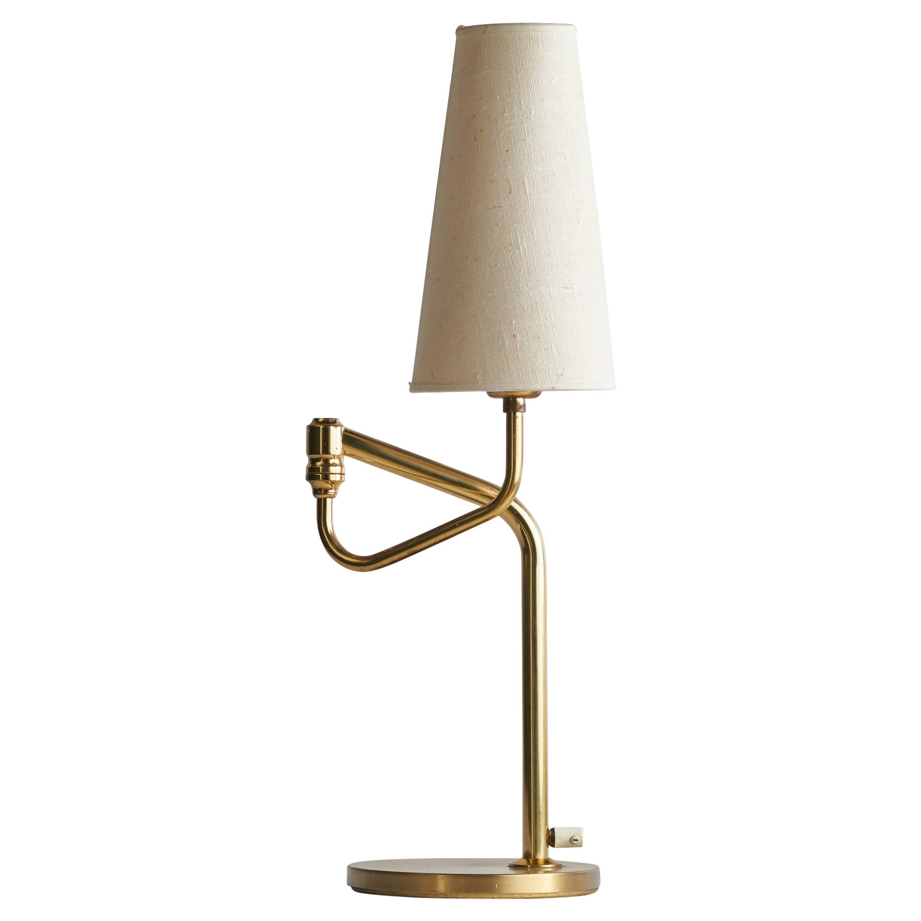 Ewå Värnamo, Table Lamp, Brass, Fabric, Sweden, 1960s