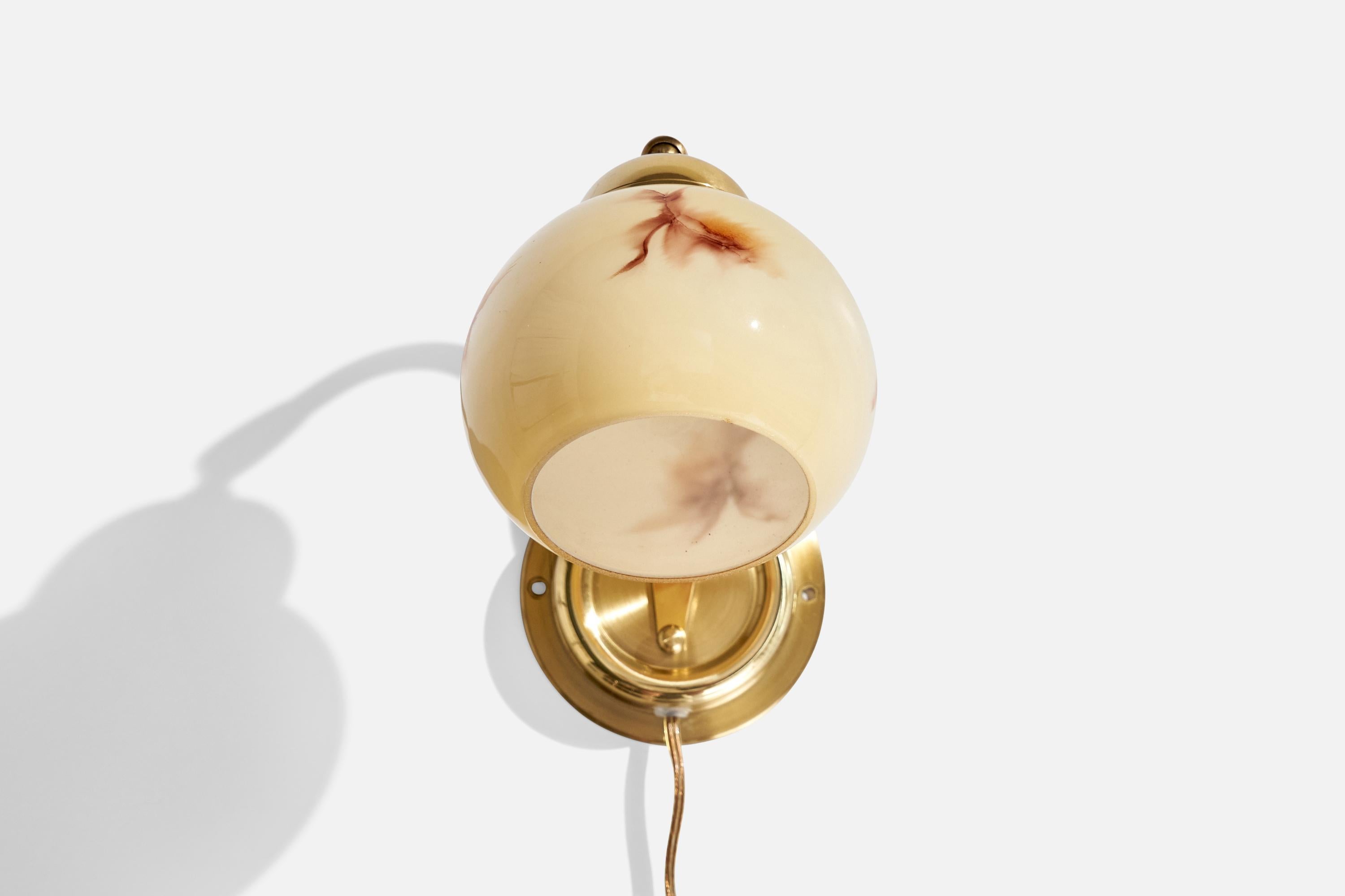 Swedish EWÅ Värnamo, Wall Light, Brass, Glass, Sweden, 1970s For Sale