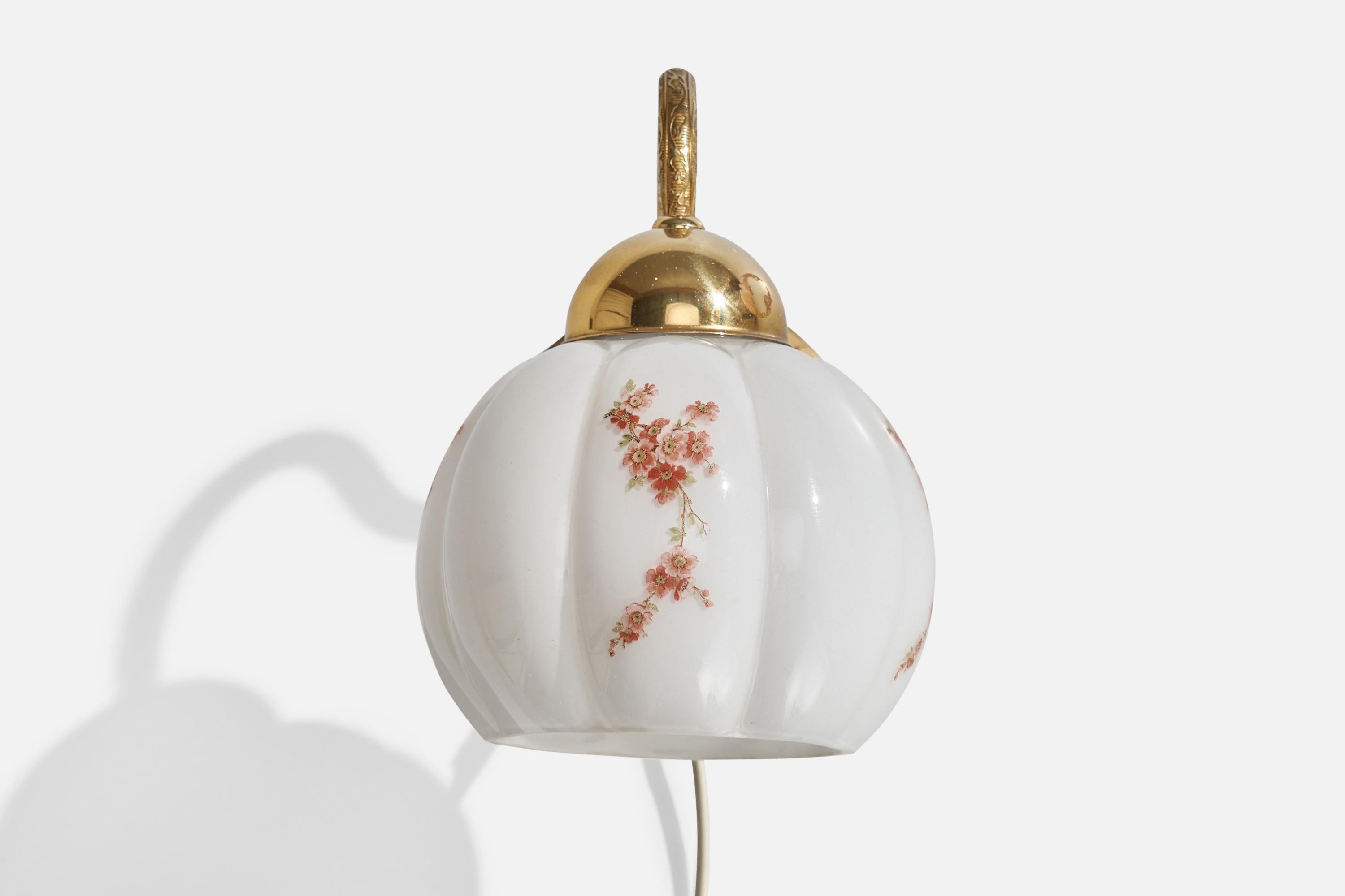 Swedish EWÅ Värnamo, Wall Light, Brass, Glass, Sweden, 1970s For Sale