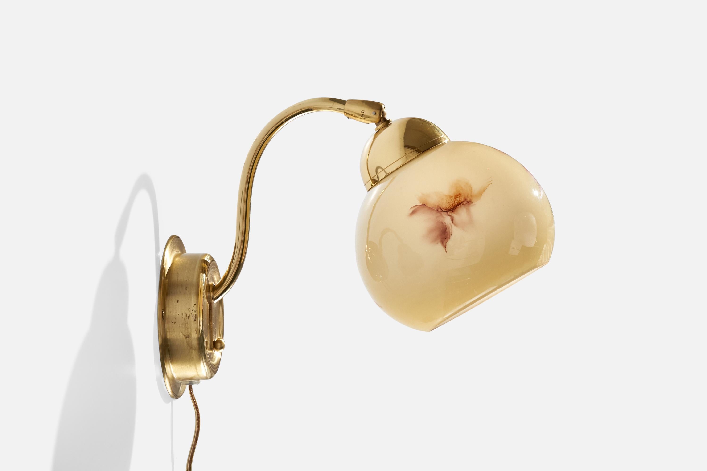 EWÅ Värnamo, Wall Light, Brass, Glass, Sweden, 1970s In Good Condition For Sale In High Point, NC