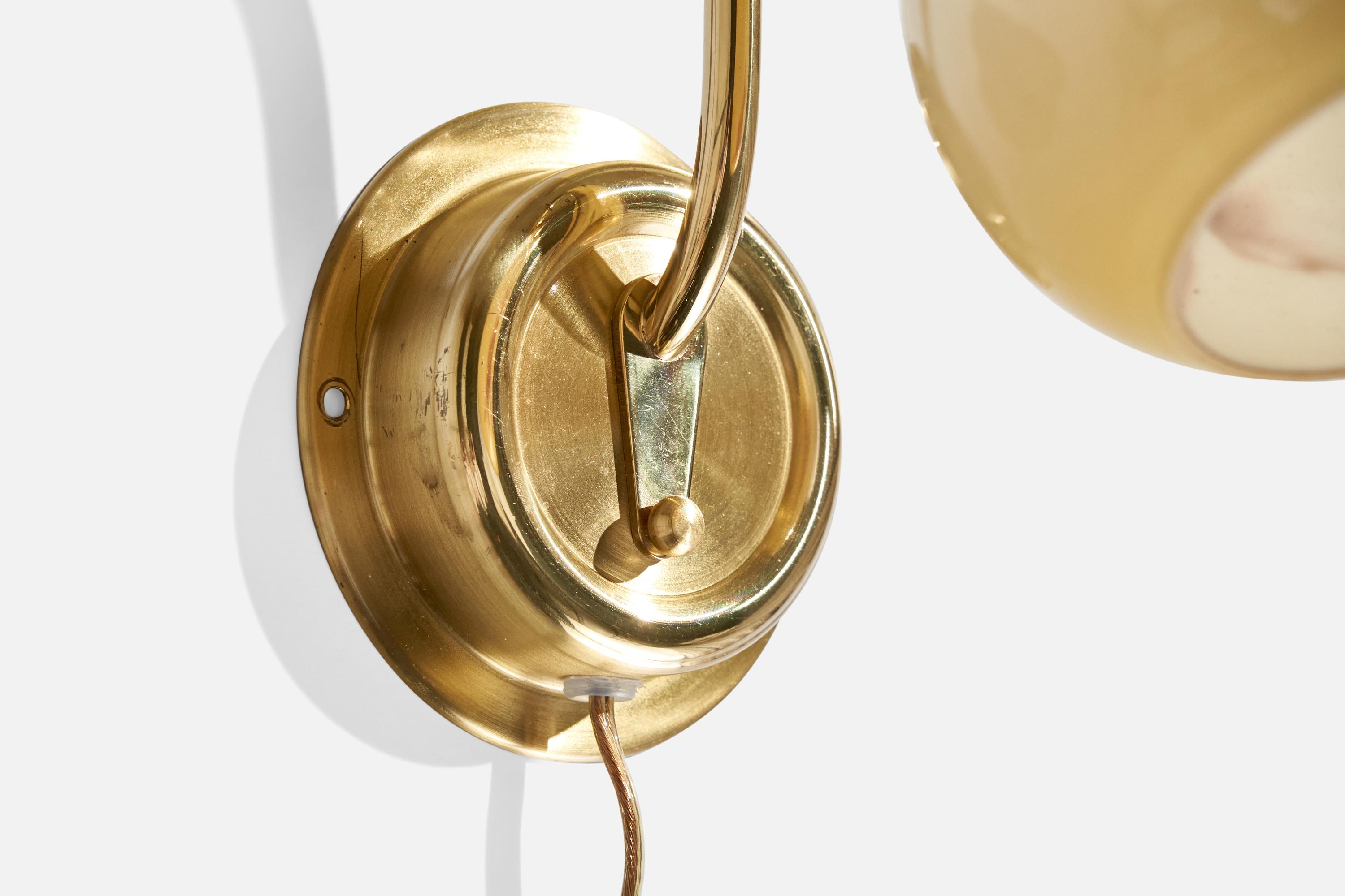 Late 20th Century EWÅ Värnamo, Wall Light, Brass, Glass, Sweden, 1970s For Sale