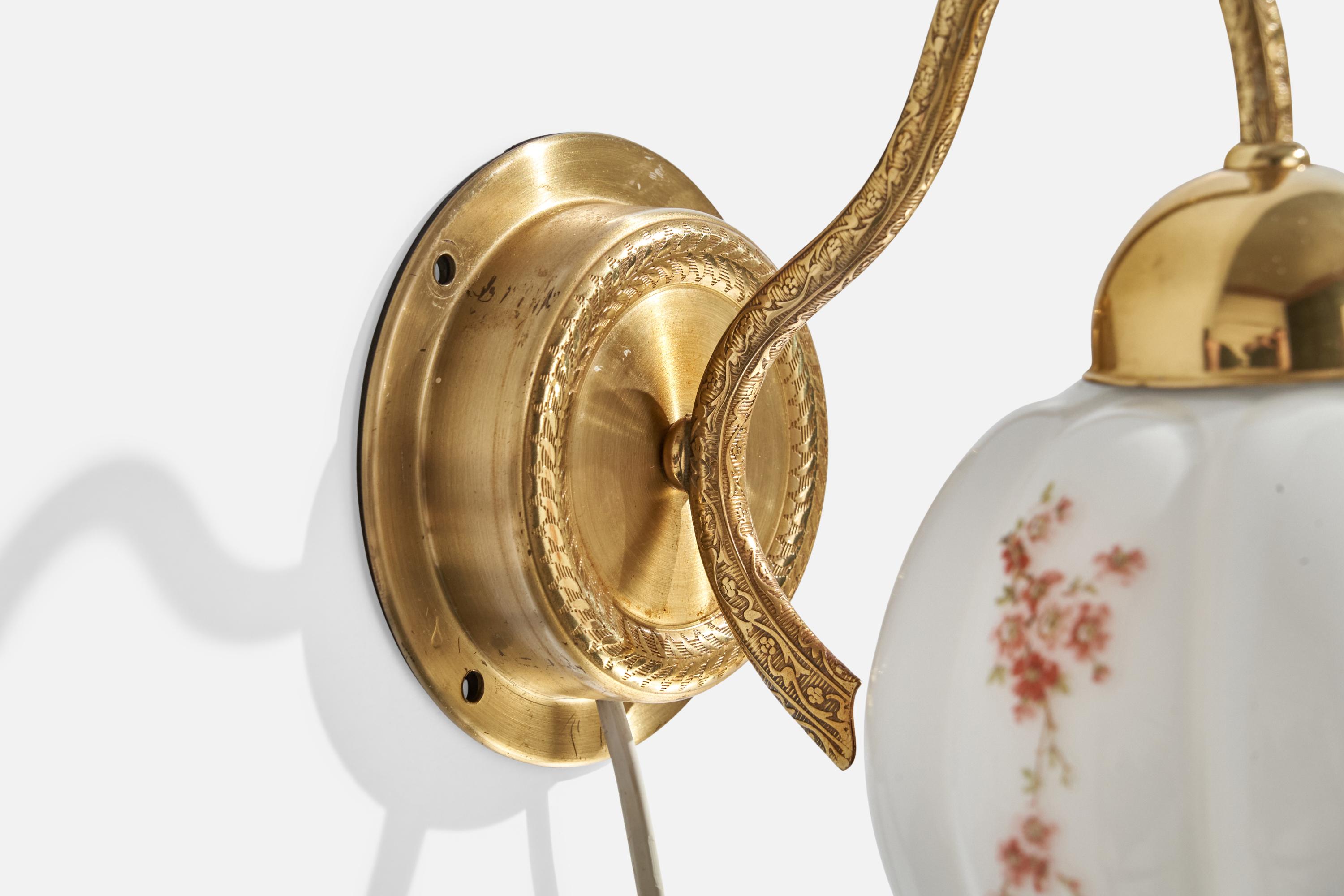 Late 20th Century EWÅ Värnamo, Wall Light, Brass, Glass, Sweden, 1970s For Sale