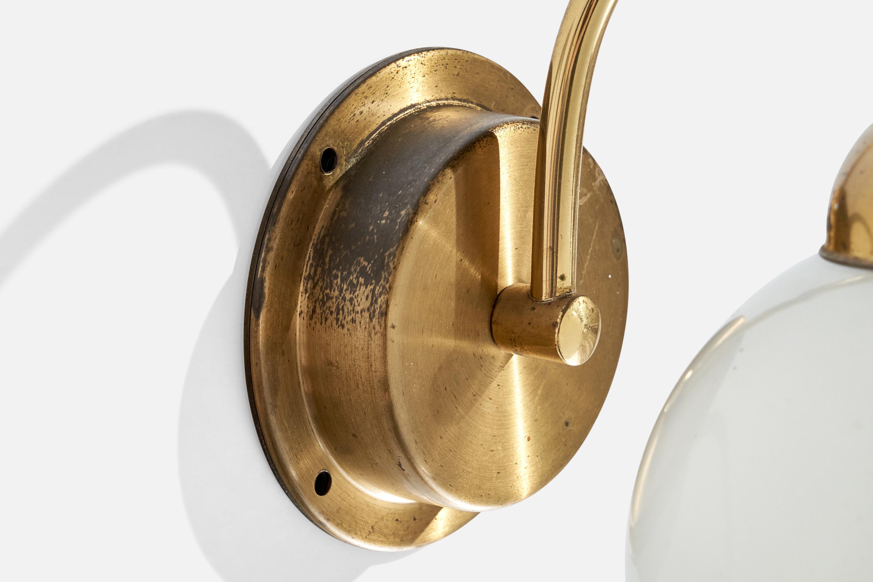 Late 20th Century EWÅ Värnamo, Wall Light, Brass, Glass, Sweden, 1970s For Sale