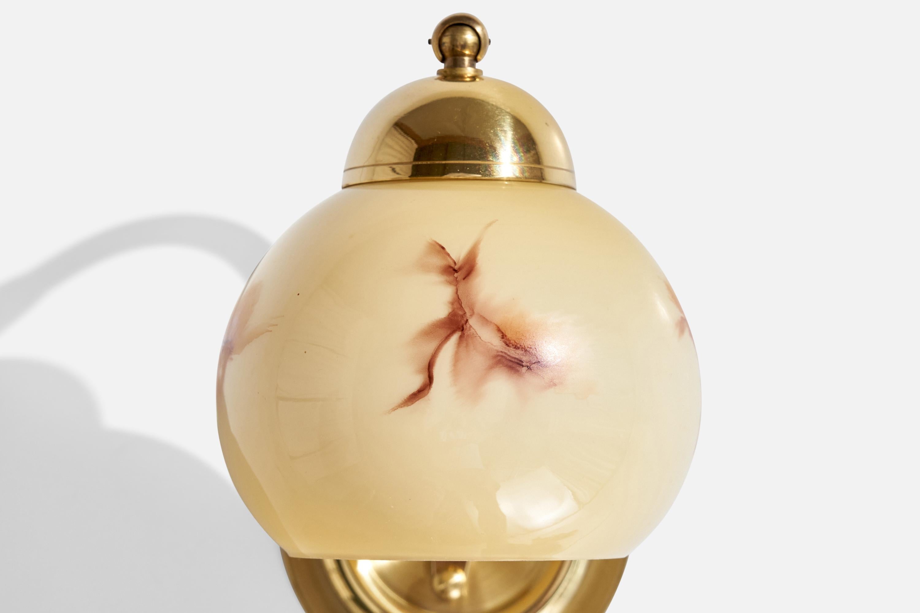EWÅ Värnamo, Wall Light, Brass, Glass, Sweden, 1970s For Sale 1