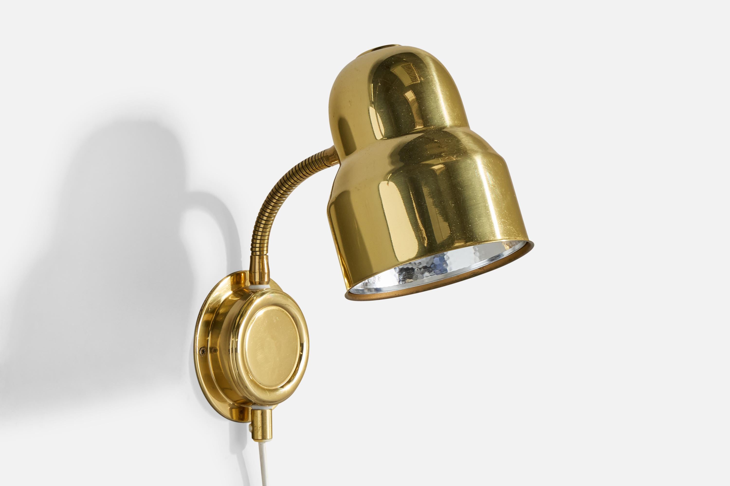 Swedish EWÅ Värnamo, Wall Light, Brass, Metal, Sweden, 1970s For Sale