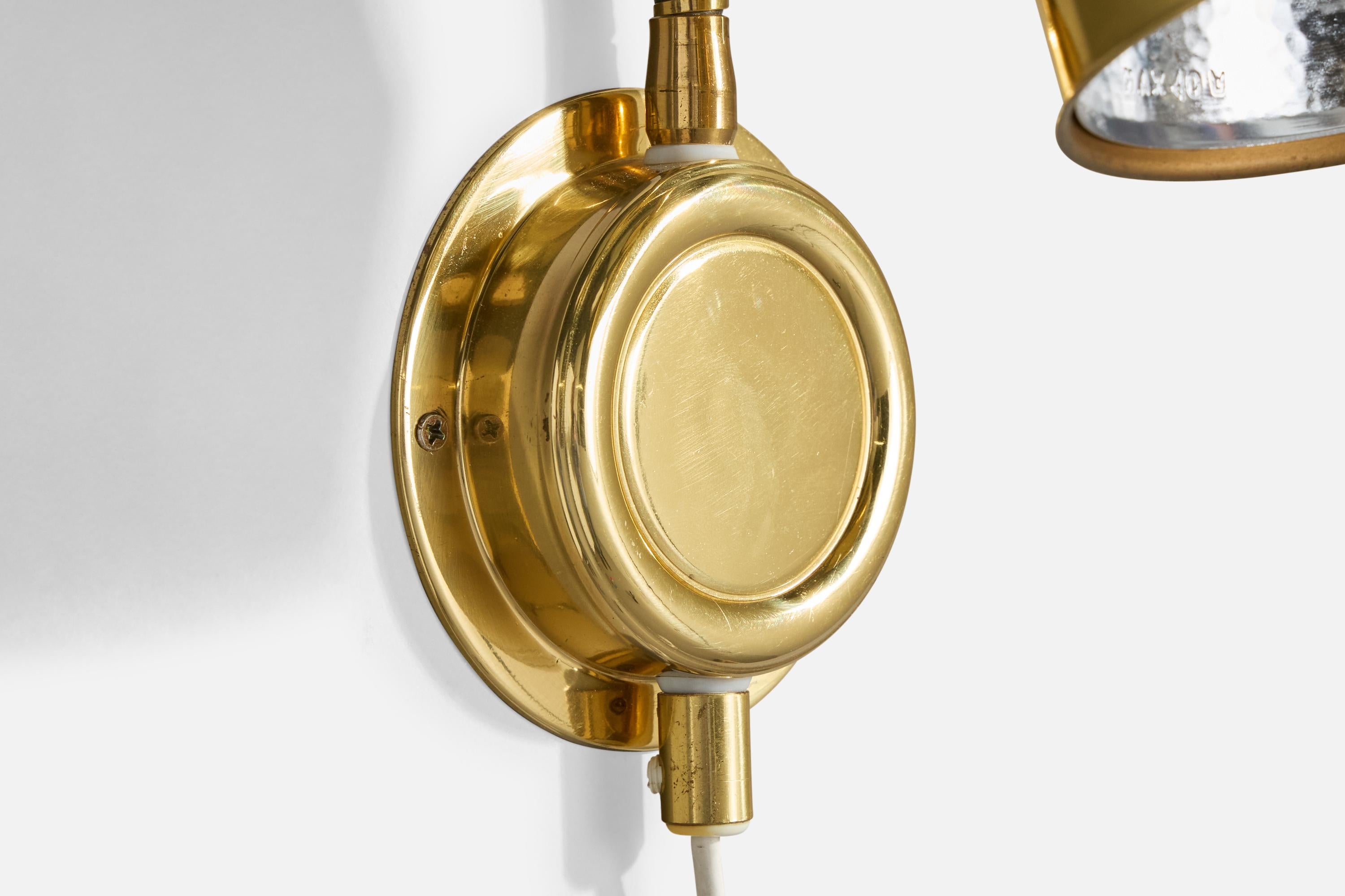 Late 20th Century EWÅ Värnamo, Wall Light, Brass, Metal, Sweden, 1970s For Sale