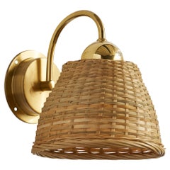 Ewå Värnamo, Wall Light, laiton, rotin, Suède, années 1960