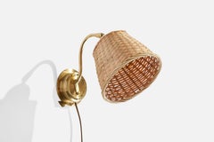 EWÅ Värnamo, Aplique, Latón, Ratán, Suecia, Años 1970