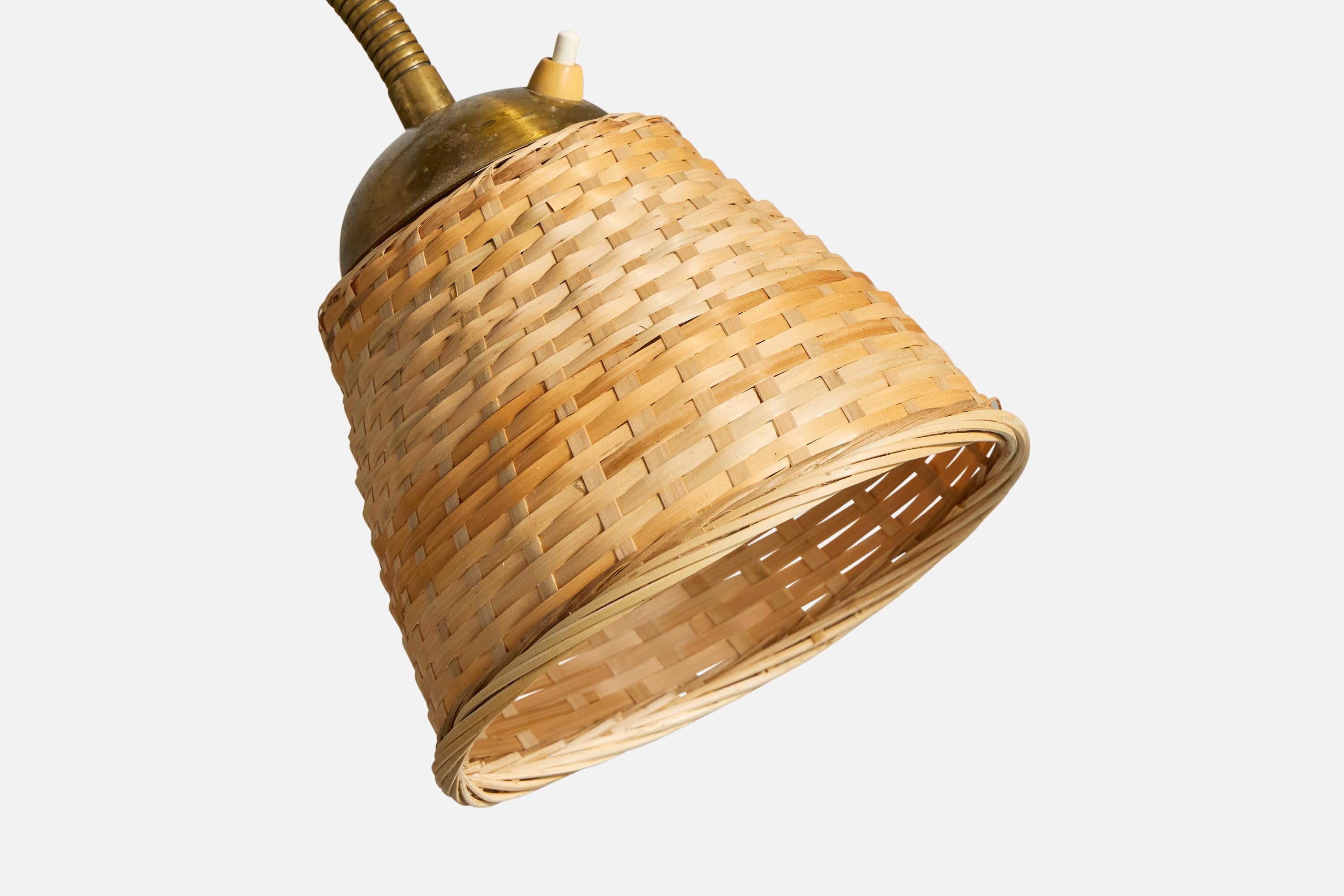 EWÅ Värnamo, Wall Light, Iron, Brass, Rattan, Sweden, 1950s For Sale 5