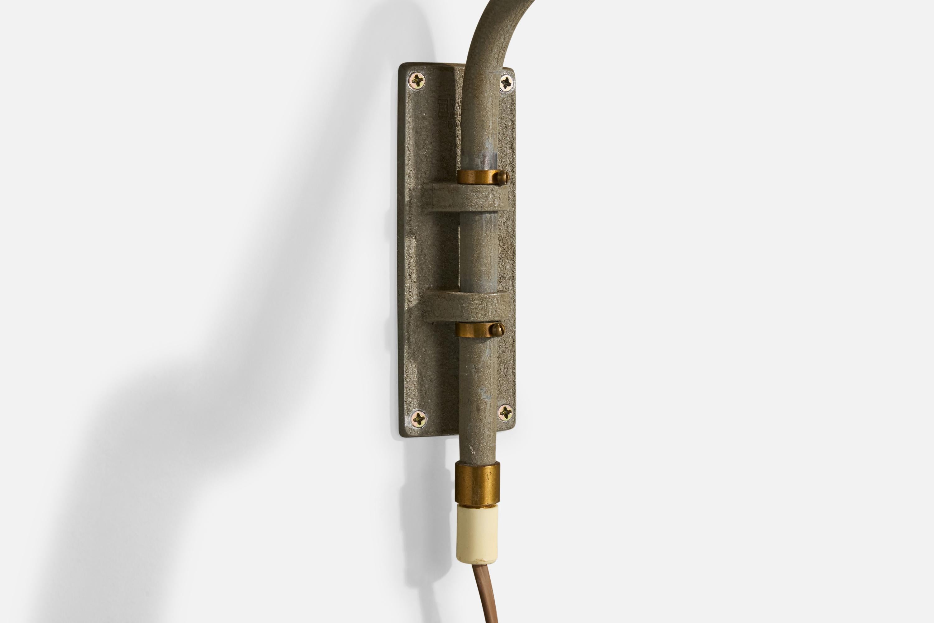 EWÅ Värnamo, Wall Light, Iron, Brass, Rattan, Sweden, 1950s In Good Condition For Sale In High Point, NC