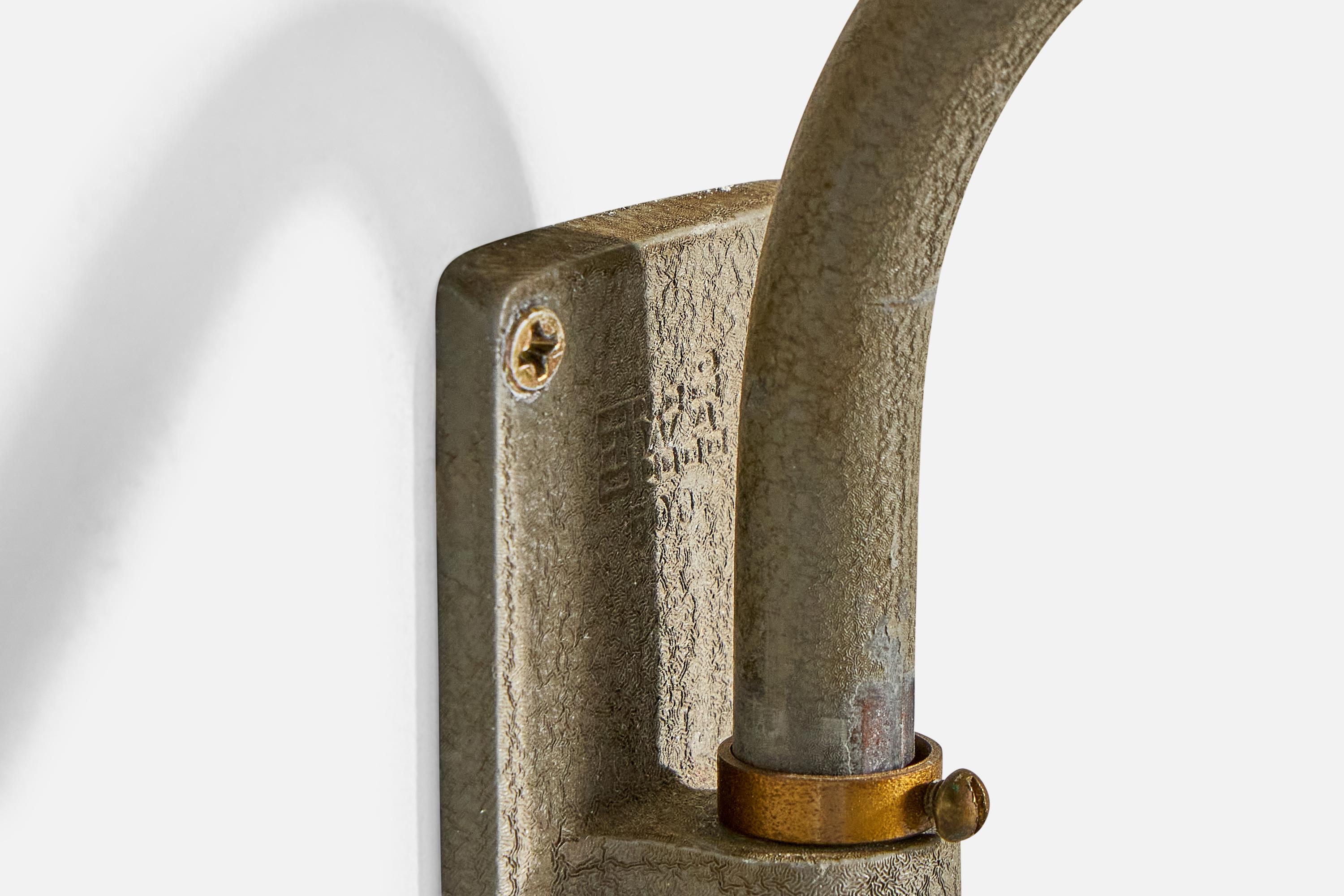 Mid-20th Century EWÅ Värnamo, Wall Light, Iron, Brass, Rattan, Sweden, 1950s For Sale