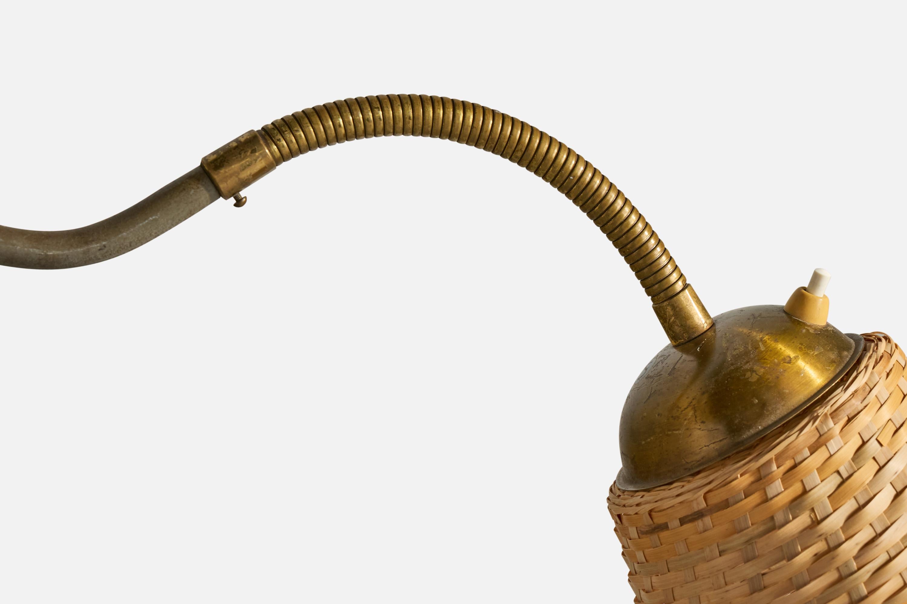 EWÅ Värnamo, Wall Light, Iron, Brass, Rattan, Sweden, 1950s For Sale 2