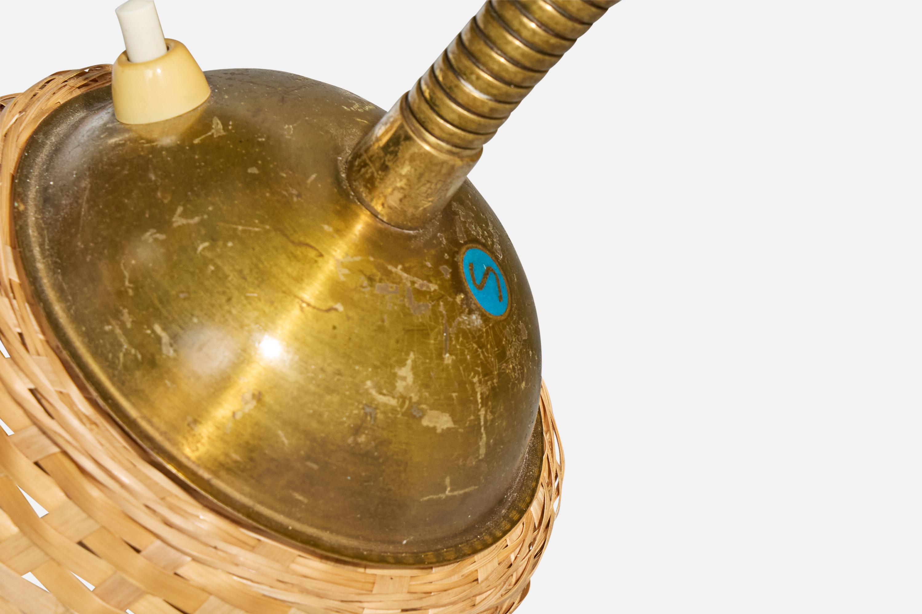 EWÅ Värnamo, Wall Light, Iron, Brass, Rattan, Sweden, 1950s For Sale 3