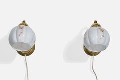 EWÅ Värnamo, Wall Lights, Brass, Glass, Sweden, 1970s