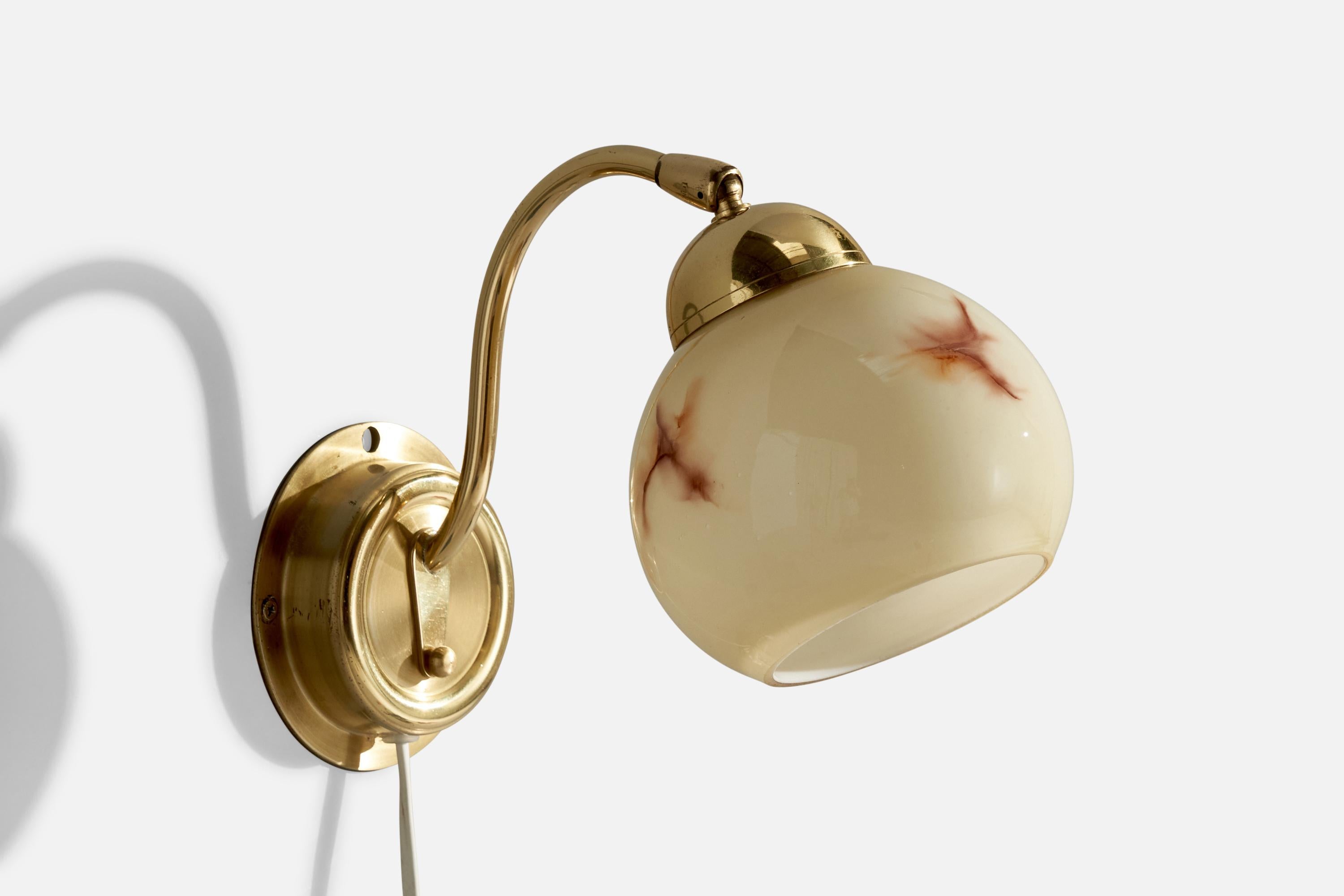 Swedish EWÅ Värnamo, Wall Lights, Brass, Glass, Sweden, 1970s