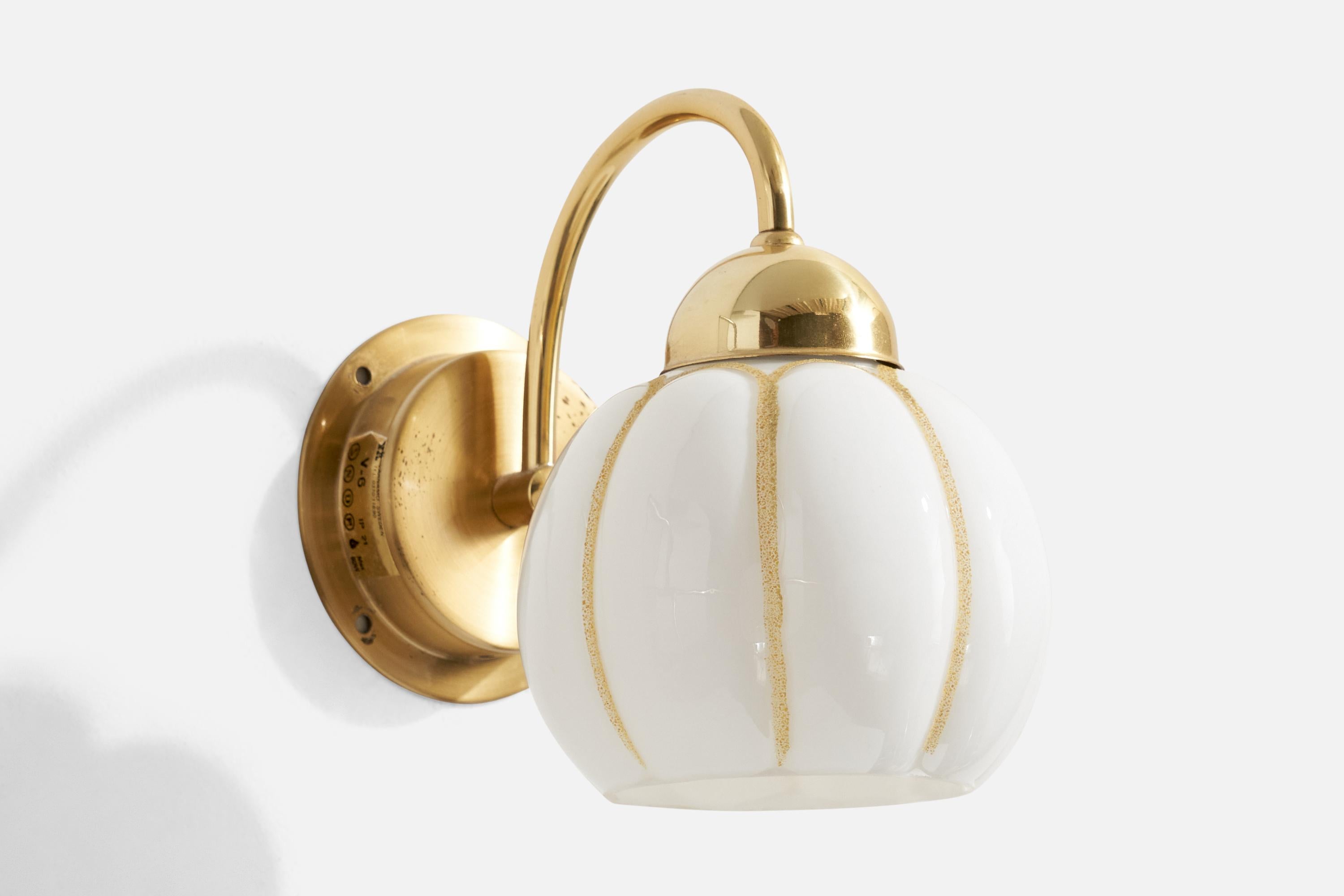 Swedish EWÅ Värnamo, Wall Lights, Brass, Glass, Sweden, 1970s For Sale