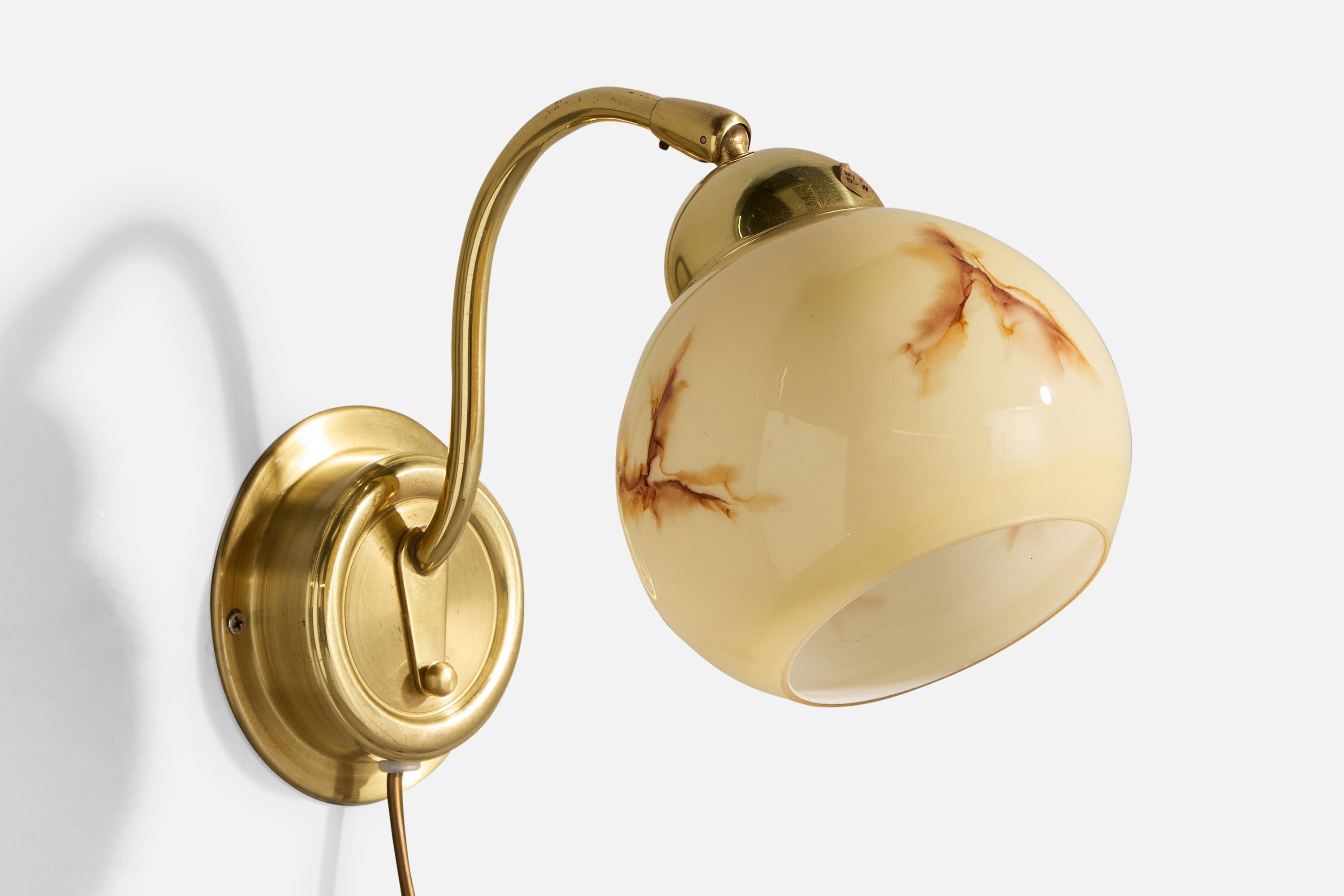 Swedish EWÅ Värnamo, Wall Lights, Brass, Glass, Sweden, 1970s For Sale
