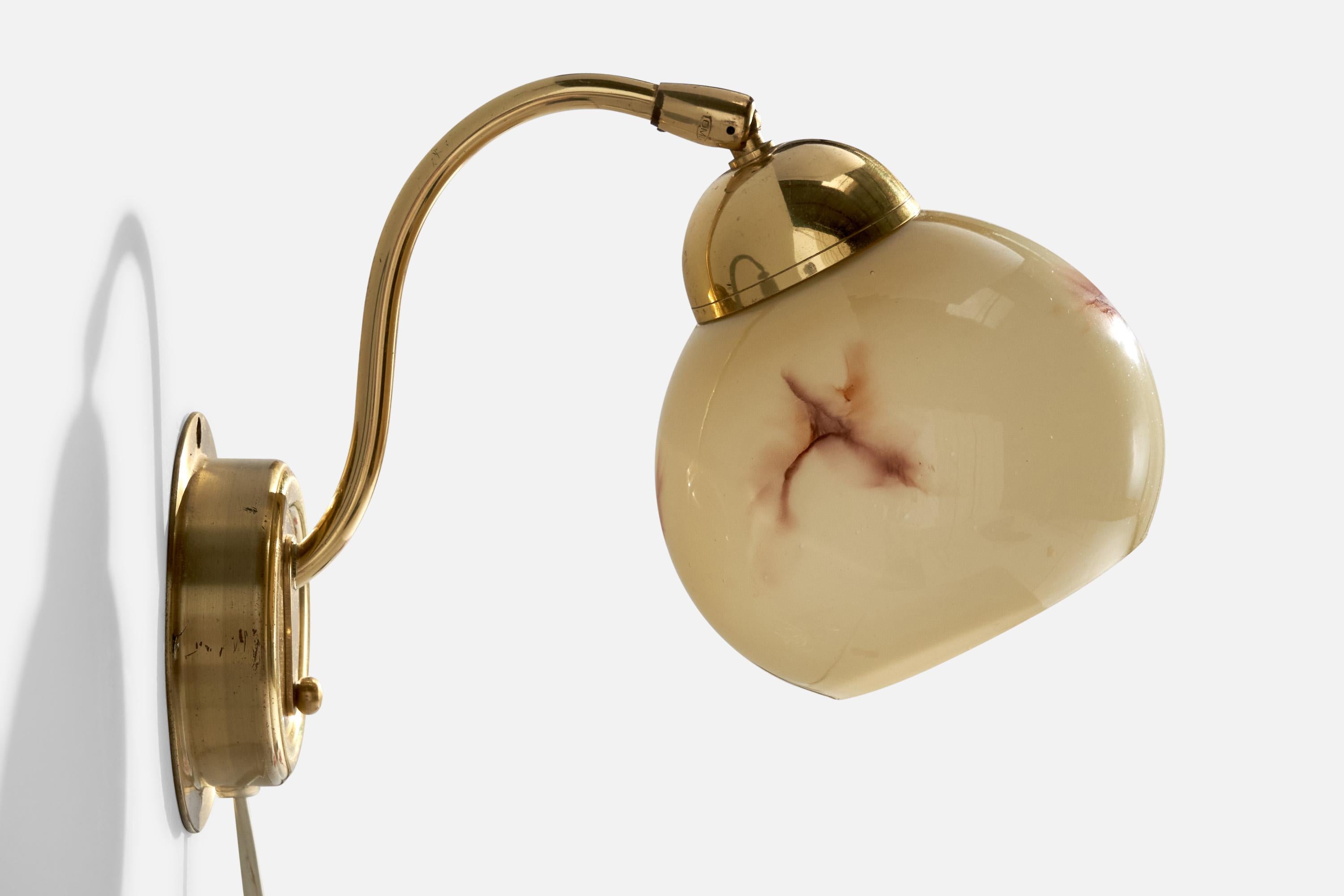 EWÅ Värnamo, Wall Lights, Brass, Glass, Sweden, 1970s In Good Condition In High Point, NC