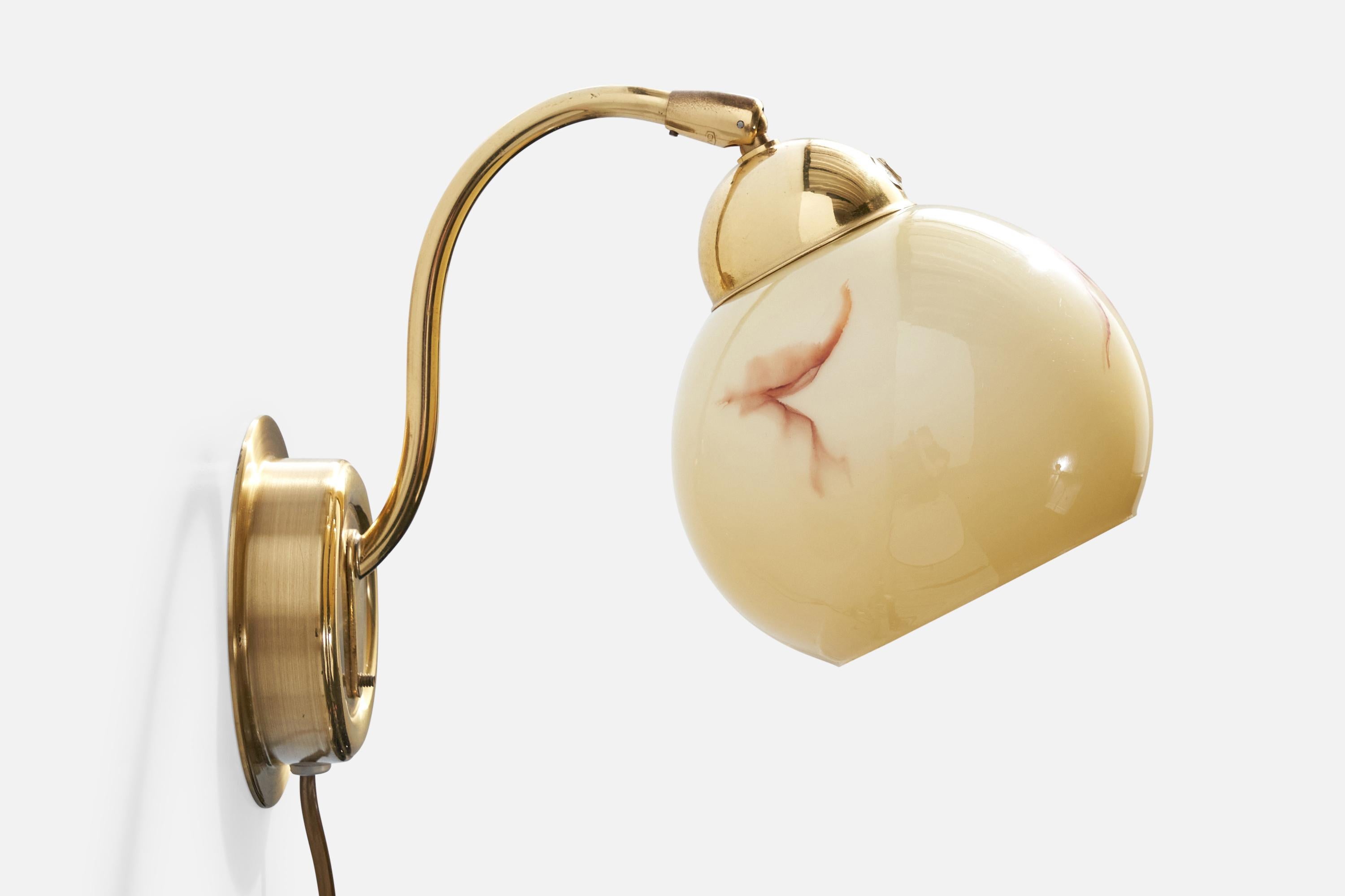 EWÅ Värnamo, Wall Lights, Brass, Glass, Sweden, 1970s For Sale 1