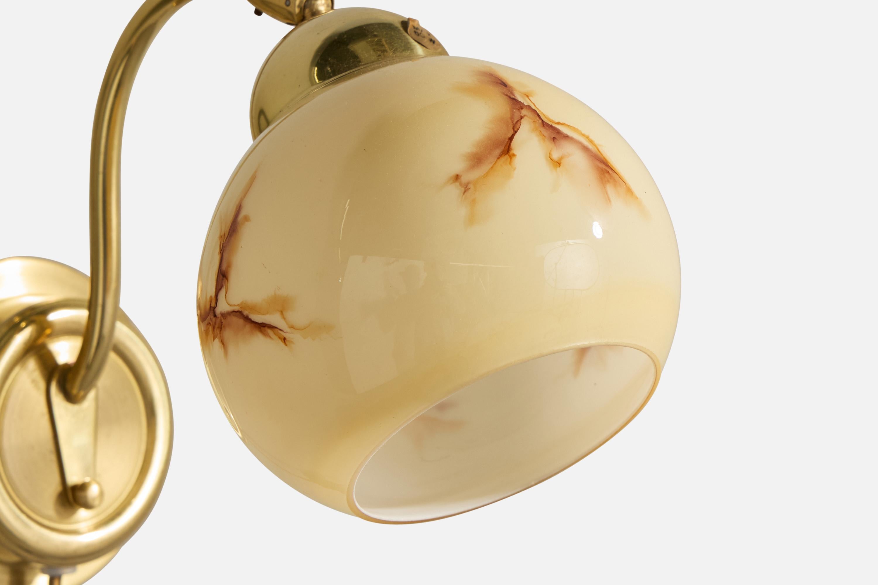 EWÅ Värnamo, Wall Lights, Brass, Glass, Sweden, 1970s For Sale 1