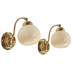 Ewå Värnamo, Wall Lights, laiton, verre, Suède, années 1970