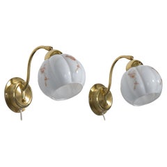 EWÅ Värnamo, Wall Lights, Brass, Glass, Sweden, 1970s